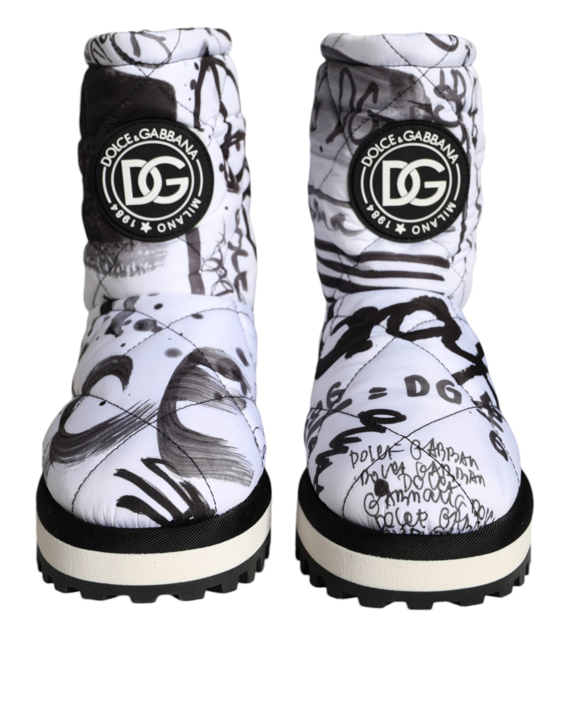 Dolce & Gabbana White Padded Logo Print Mid Calf Boots Shoes Dolce & Gabbana