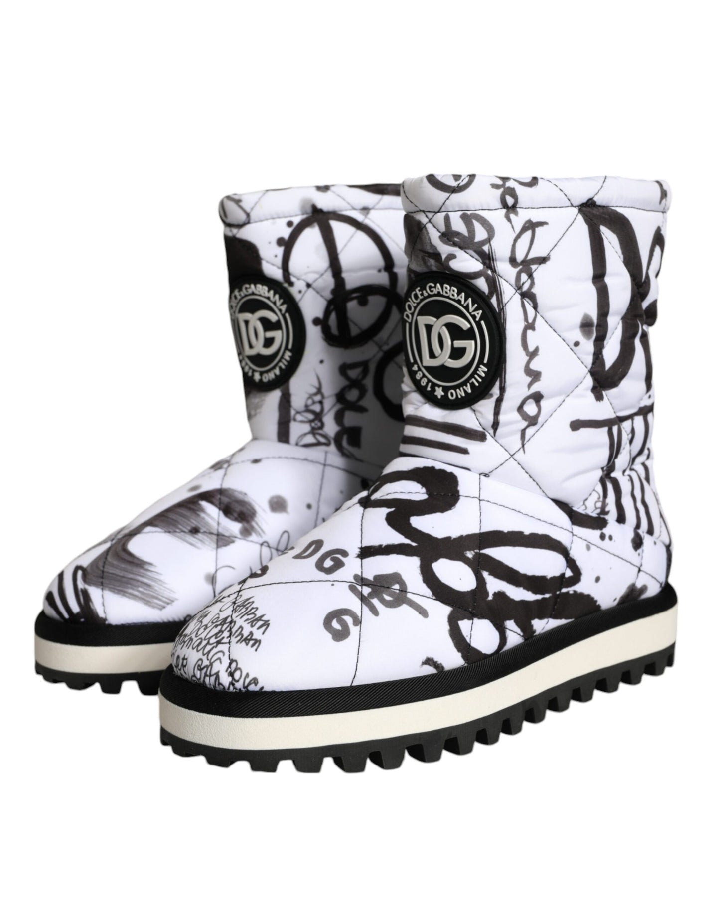 Dolce & Gabbana White Padded Logo Print Mid Calf Boots Shoes Dolce & Gabbana