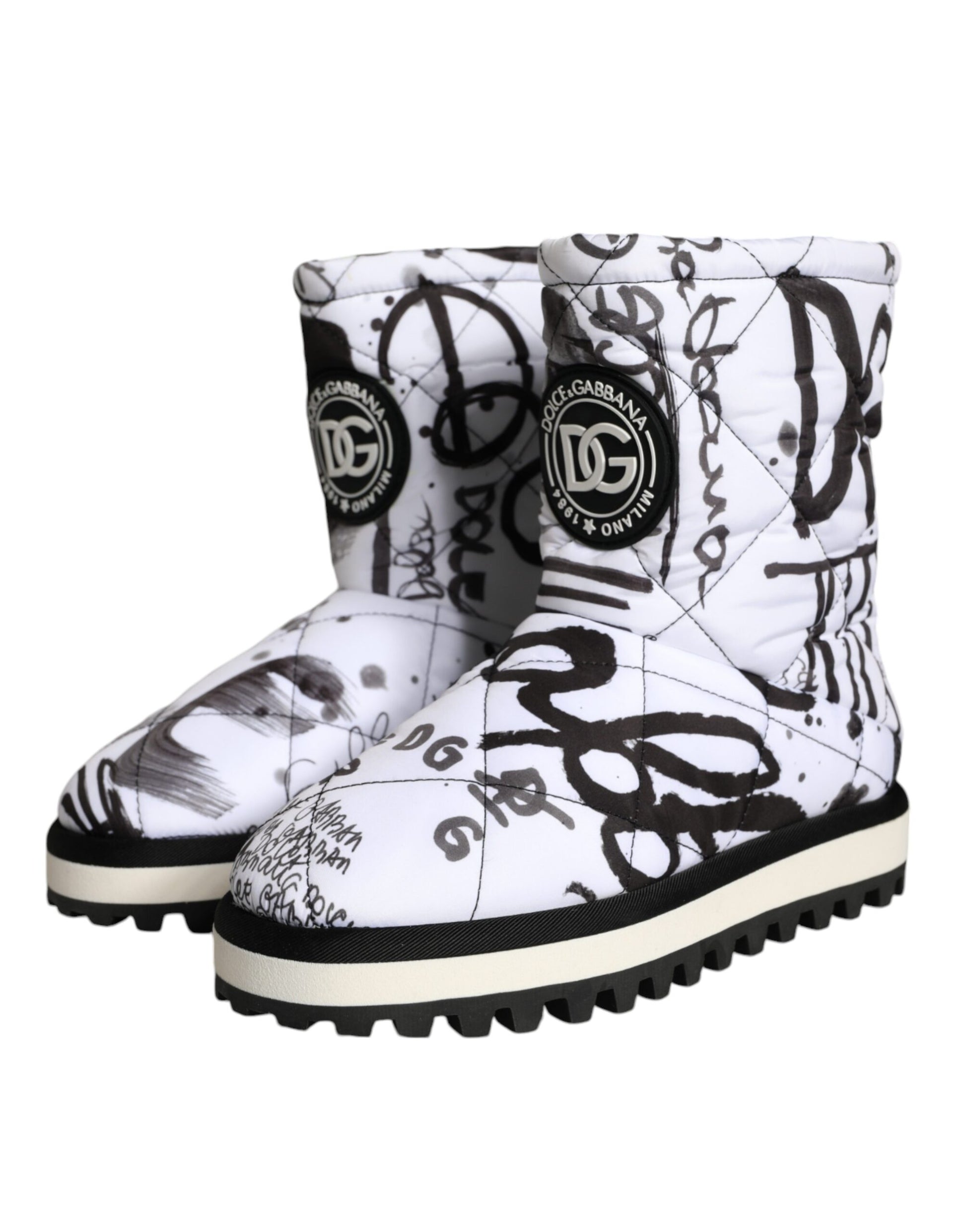 Dolce & Gabbana White Padded Logo Print Mid Calf Boots Shoes Dolce & Gabbana