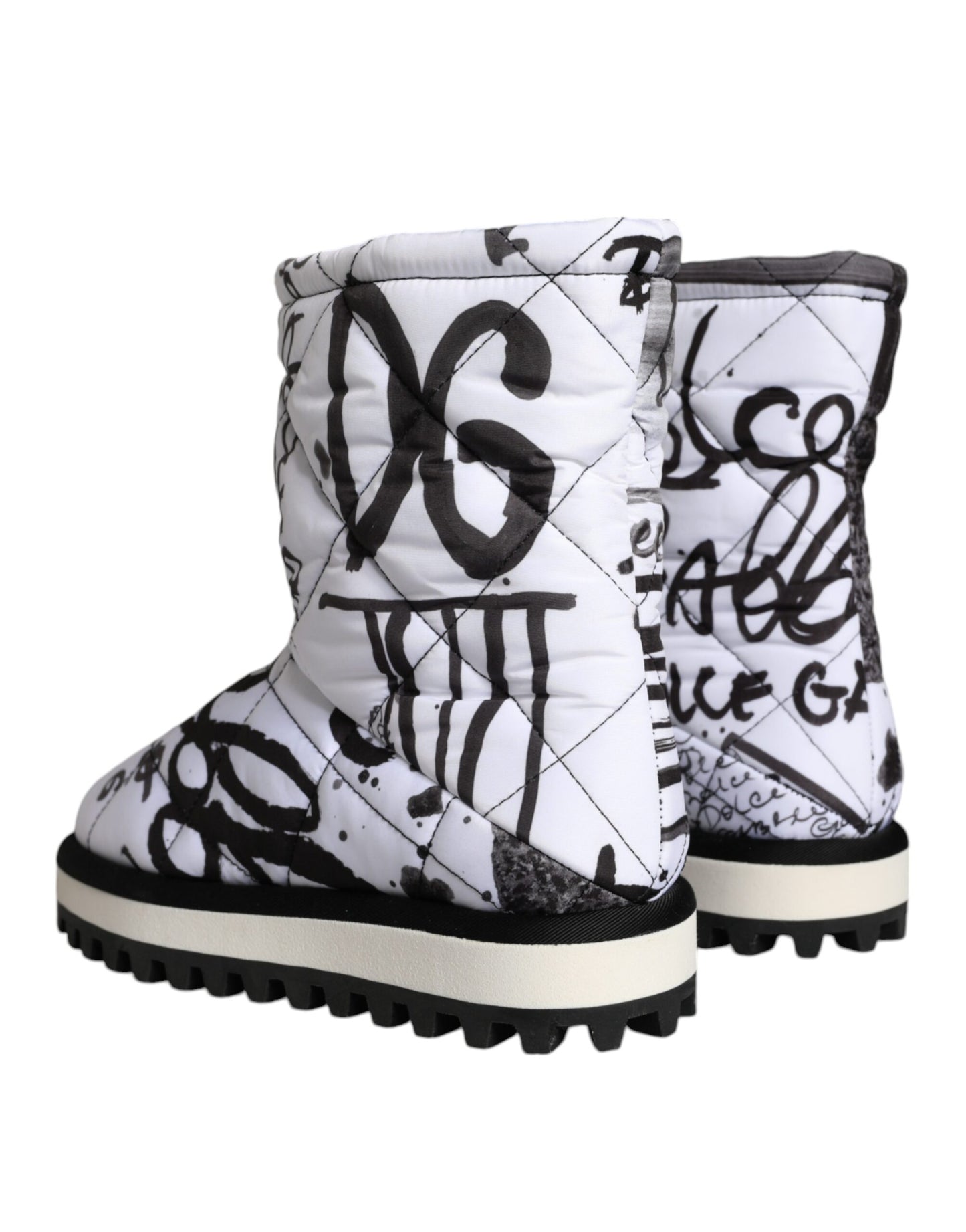 Dolce & Gabbana White Padded Logo Print Mid Calf Boots Shoes Dolce & Gabbana