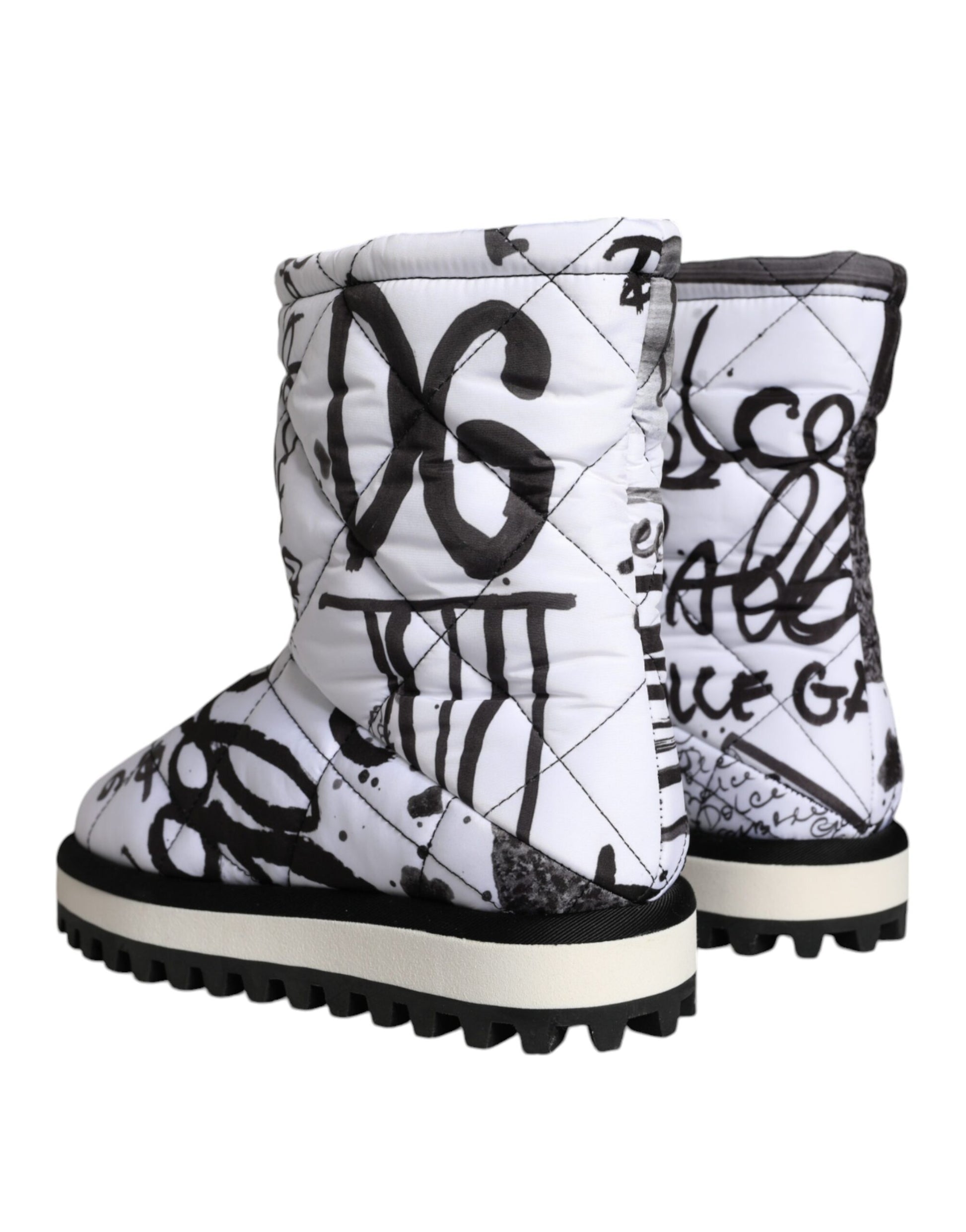 Dolce & Gabbana White Padded Logo Print Mid Calf Boots Shoes Dolce & Gabbana