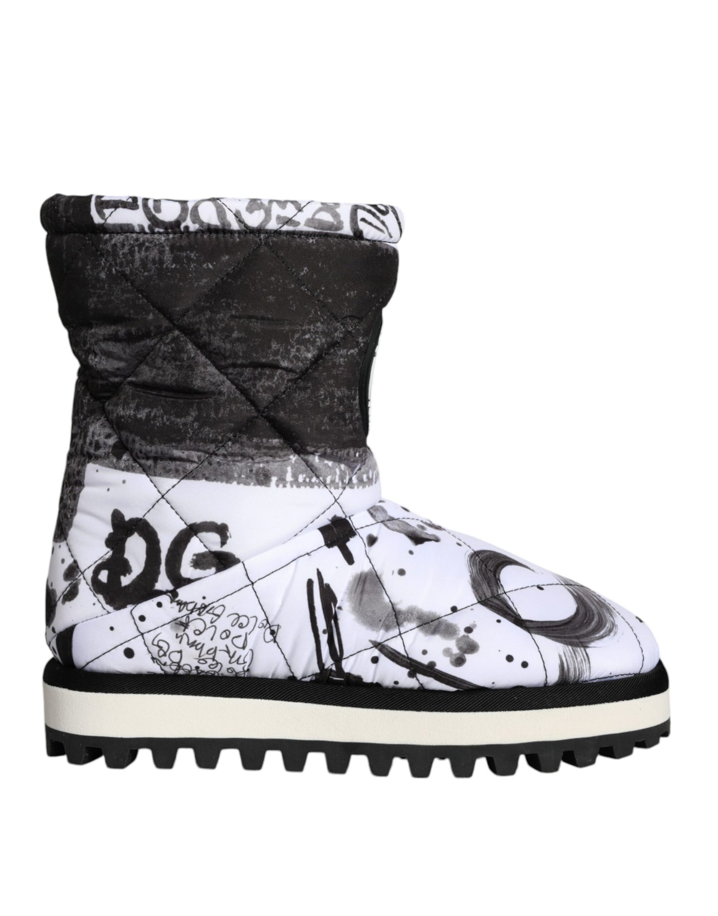 Dolce & Gabbana White Padded Logo Print Mid Calf Boots Shoes Dolce & Gabbana