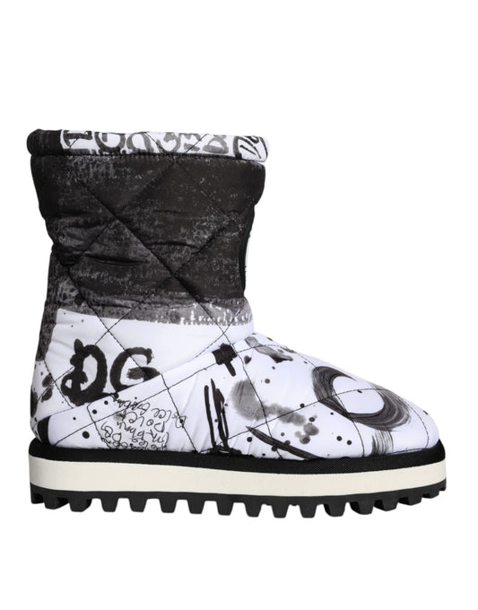 Dolce & Gabbana White Padded Logo Print Mid Calf Boots Shoes Dolce & Gabbana