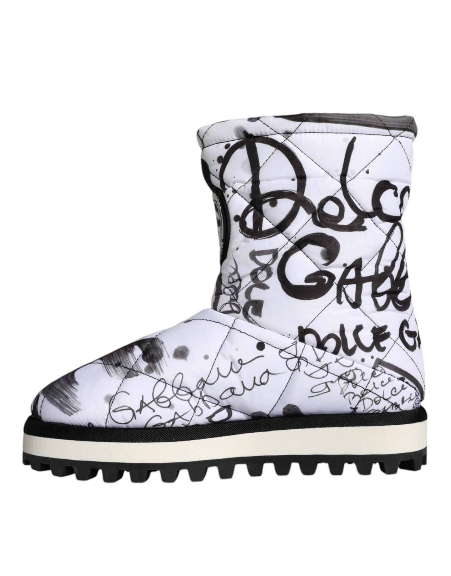 Dolce & Gabbana White Padded Logo Print Mid Calf Boots Shoes Dolce & Gabbana