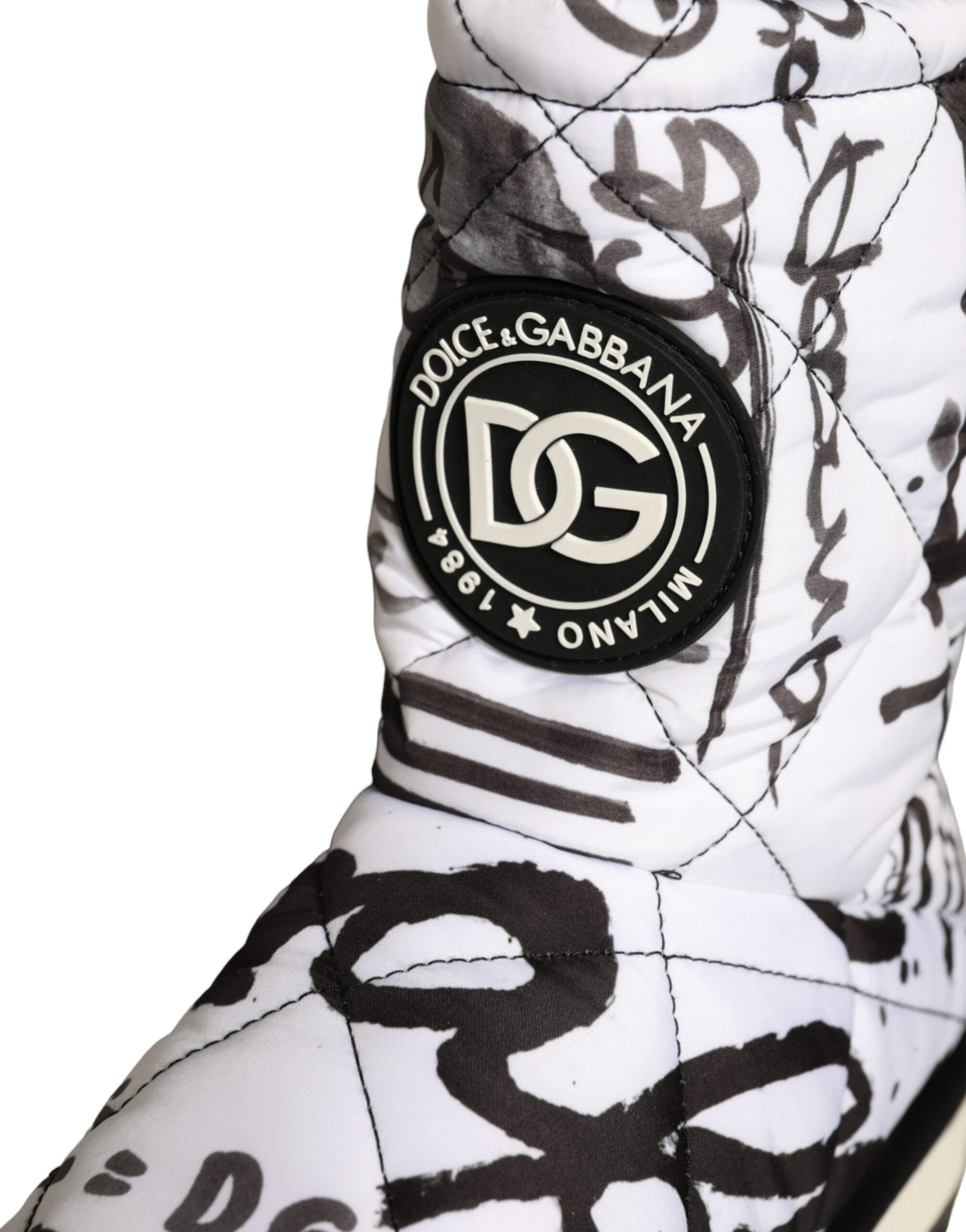 Dolce & Gabbana White Padded Logo Print Mid Calf Boots Shoes Dolce & Gabbana