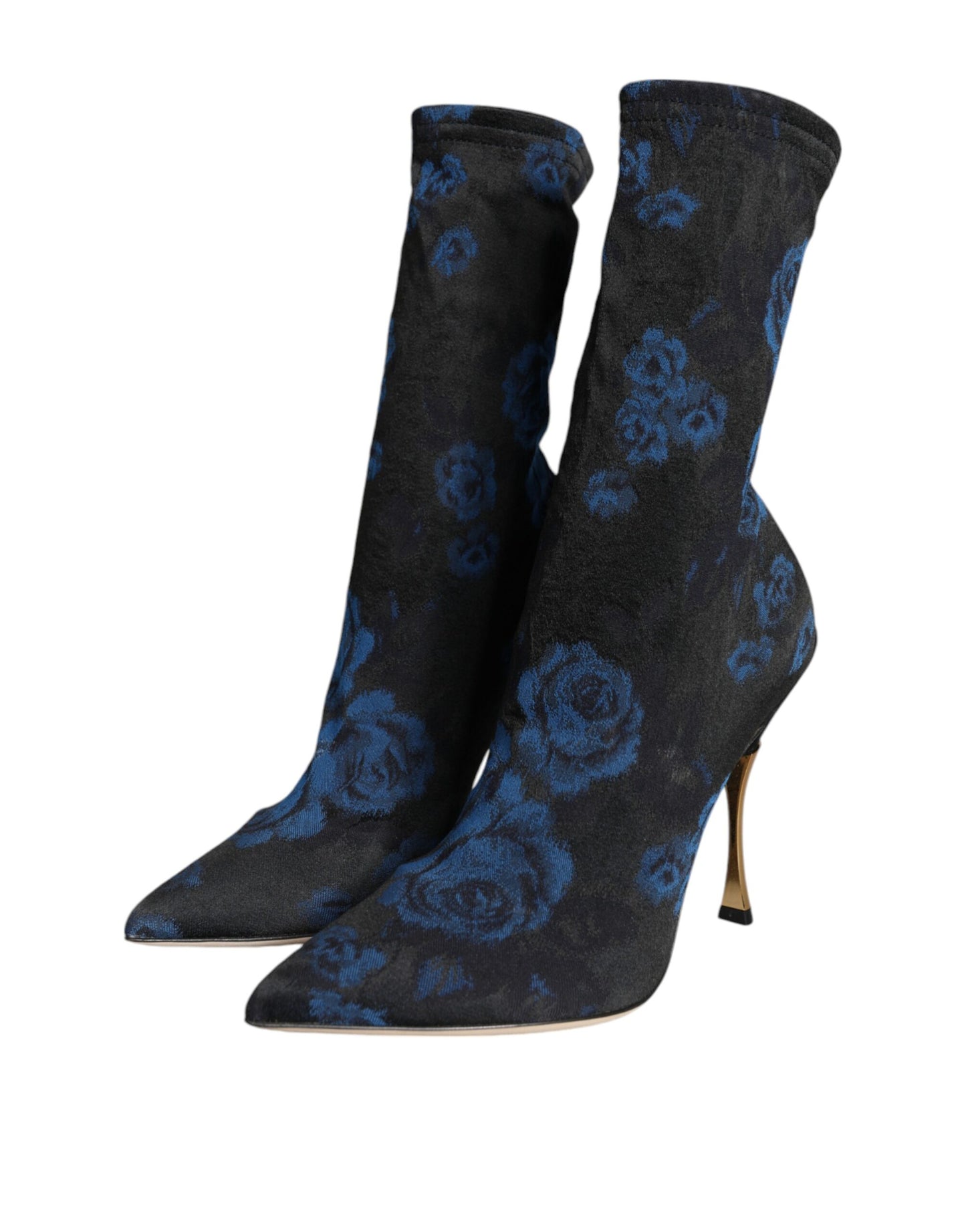 Dolce & Gabbana Black Floral Stretch Mid Calf Boots Shoes Dolce & Gabbana