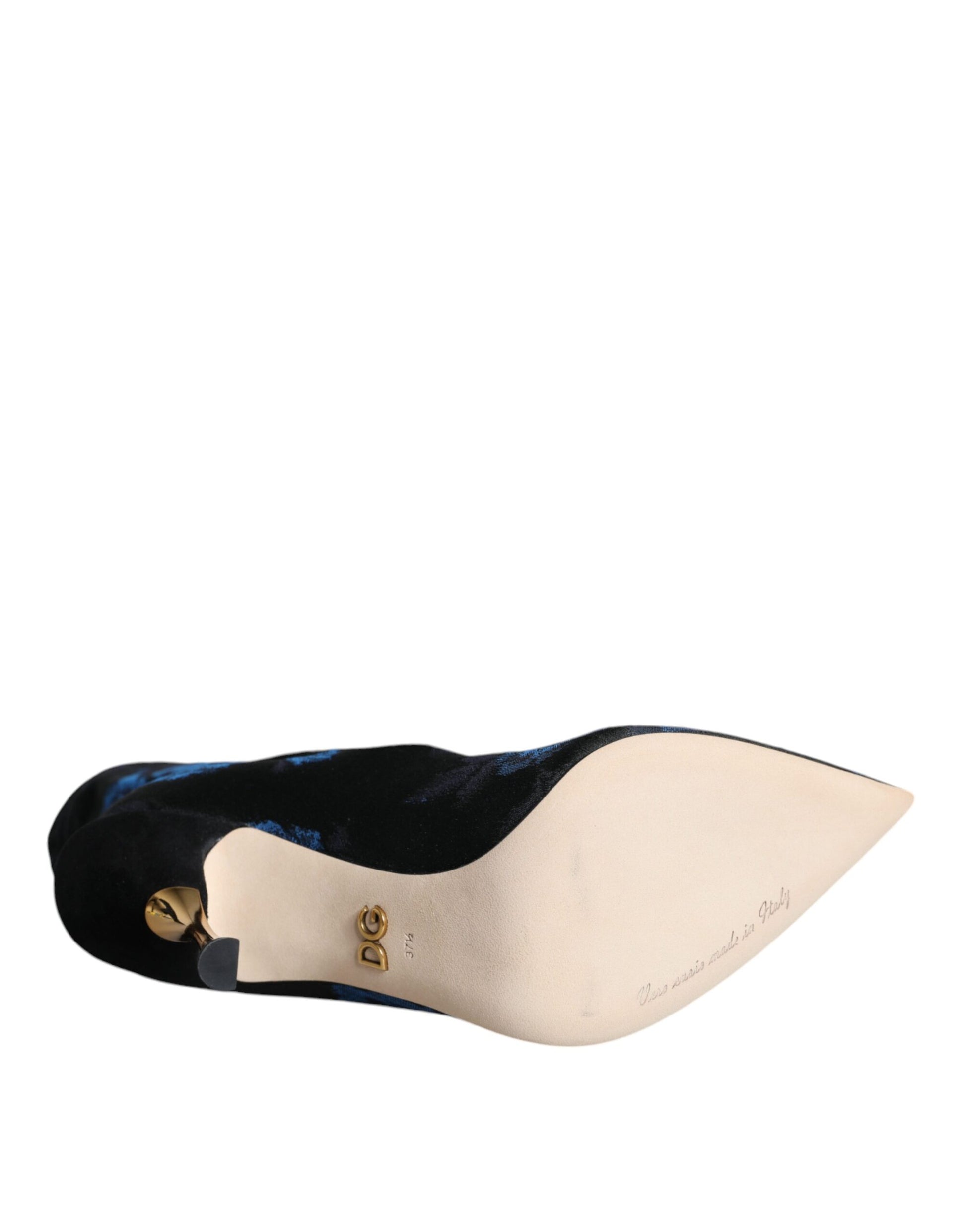 Dolce & Gabbana Black Floral Stretch Mid Calf Boots Shoes Dolce & Gabbana