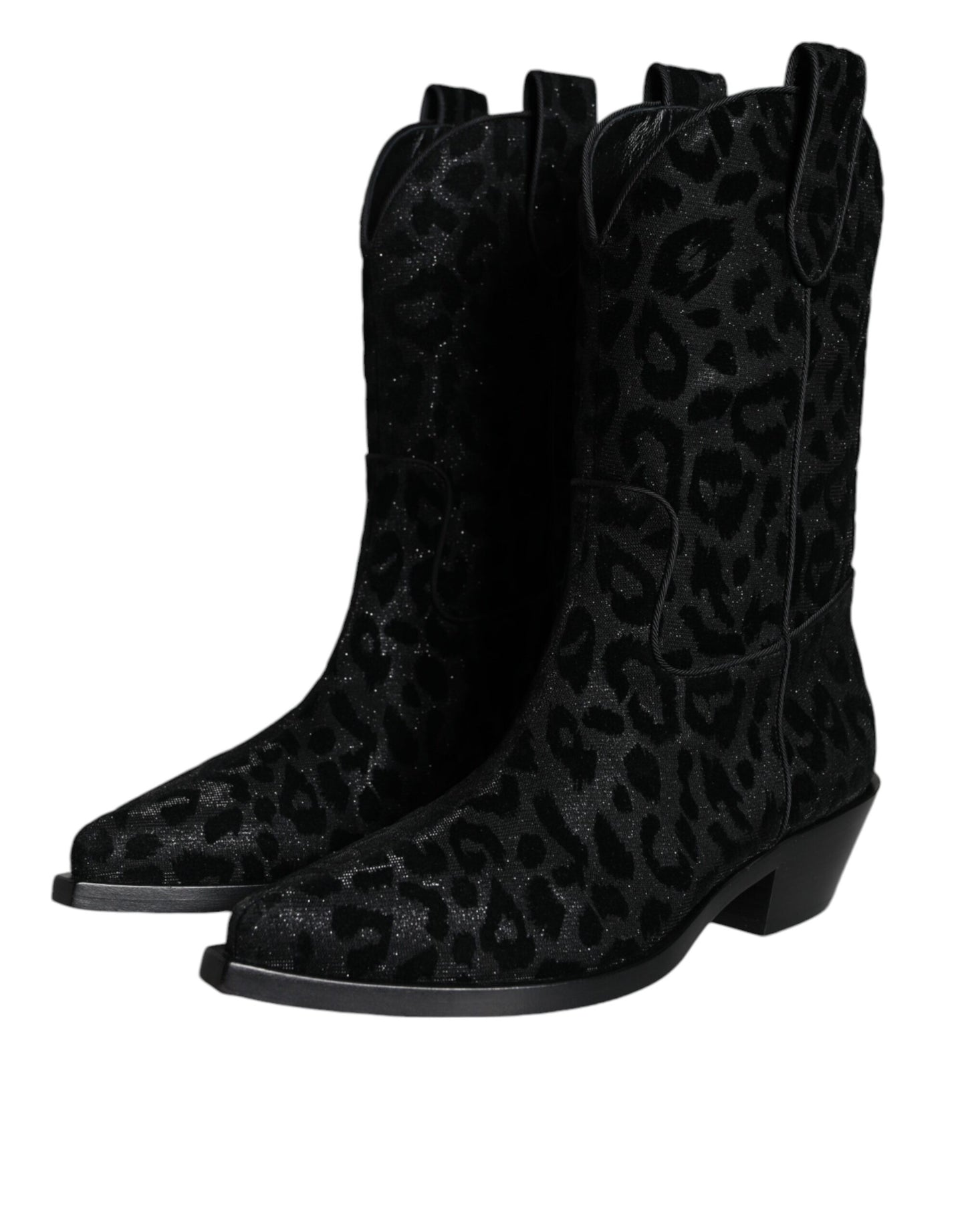 Dolce & Gabbana Black Gray Leopard Cowboy Boots Shoes Dolce & Gabbana
