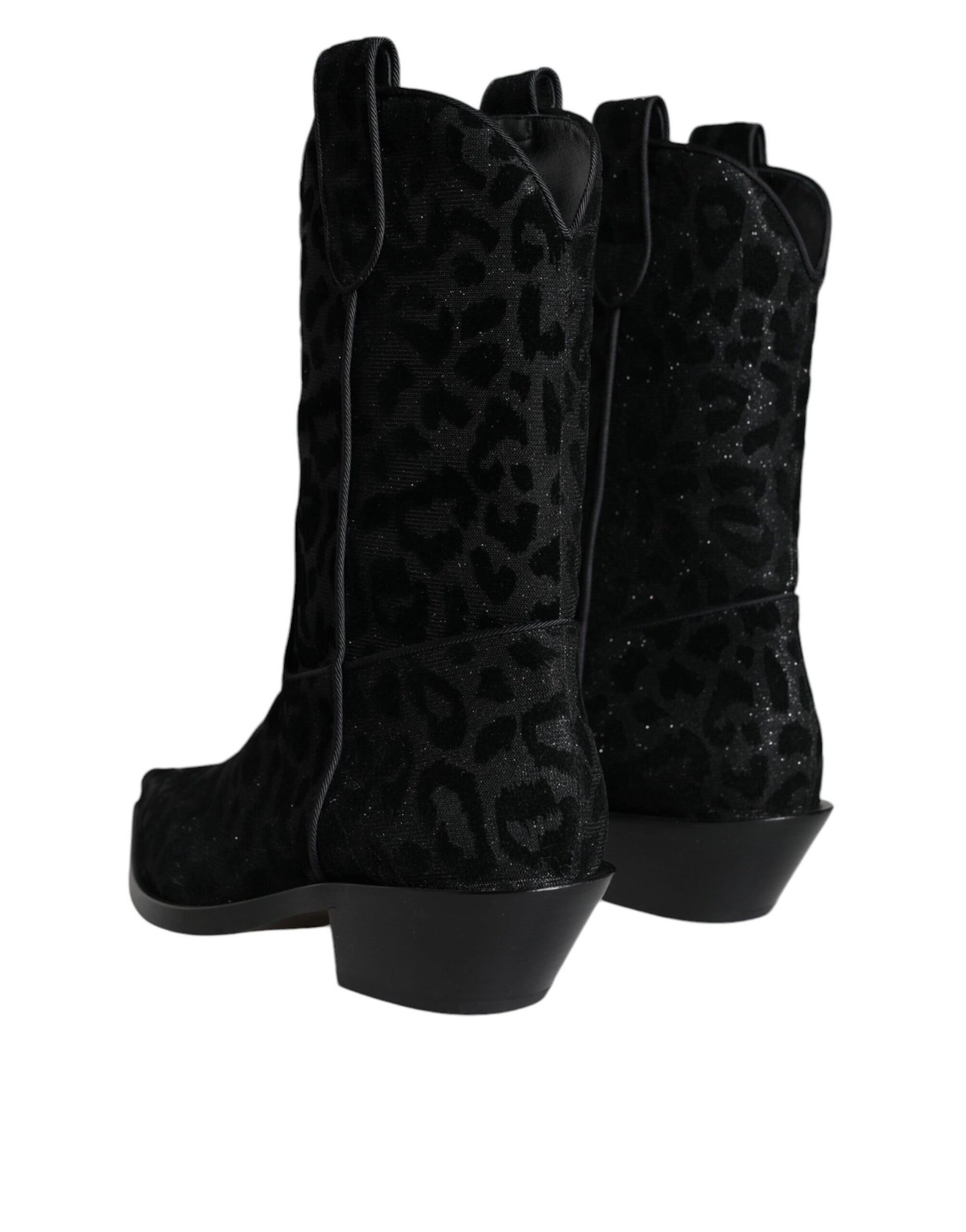 Dolce & Gabbana Black Gray Leopard Cowboy Boots Shoes Dolce & Gabbana