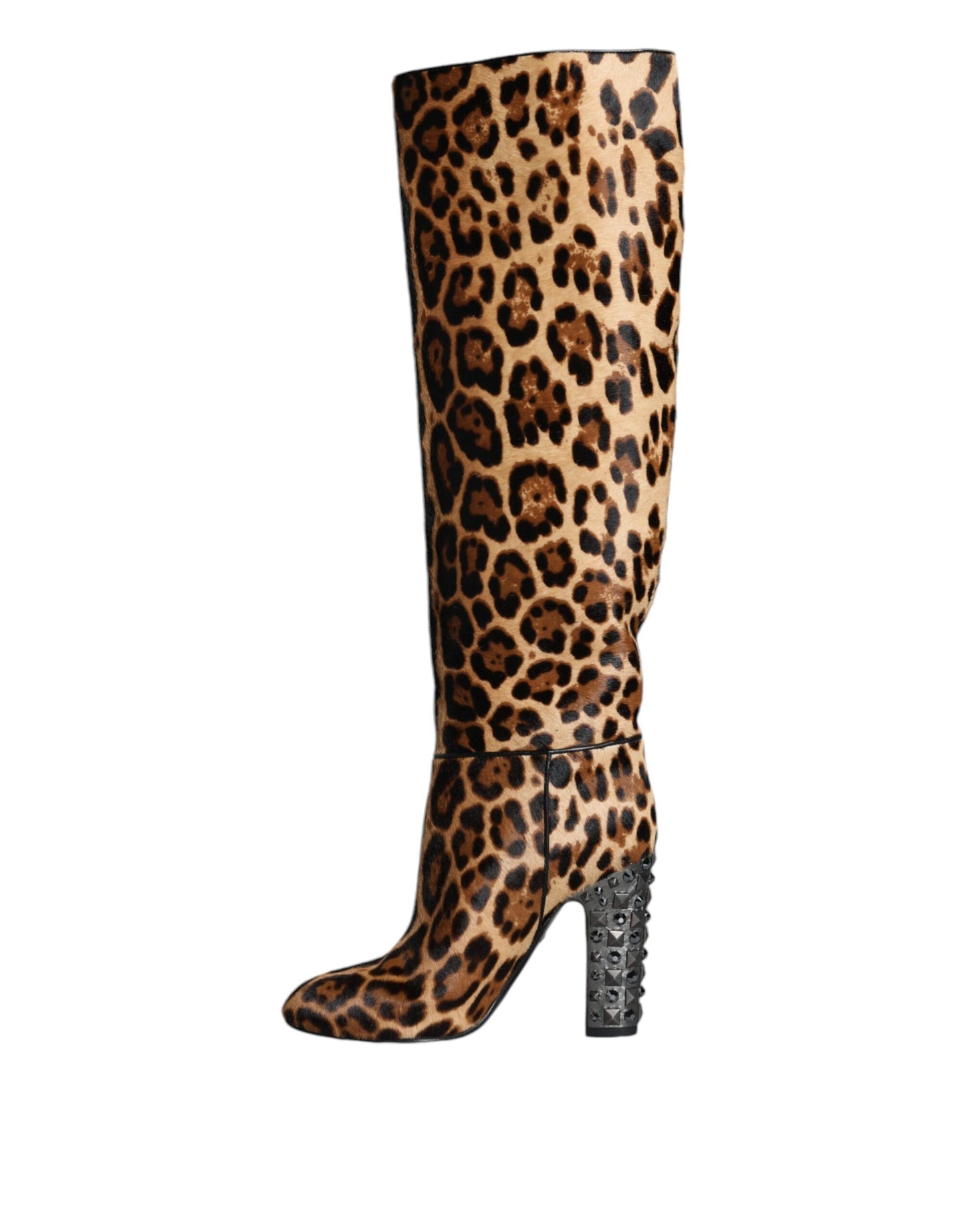 Dolce & Gabbana Beige Black Leopard Knee High Boots Shoes Dolce & Gabbana