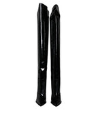 Dolce & Gabbana Black Patent Leather Knee High Boots Shoes - Eljoys Fashion 