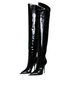 Dolce & Gabbana Black Patent Leather Knee High Boots Shoes - Eljoys Fashion 