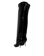 Dolce & Gabbana Black Patent Leather Knee High Boots Shoes - Eljoys Fashion 