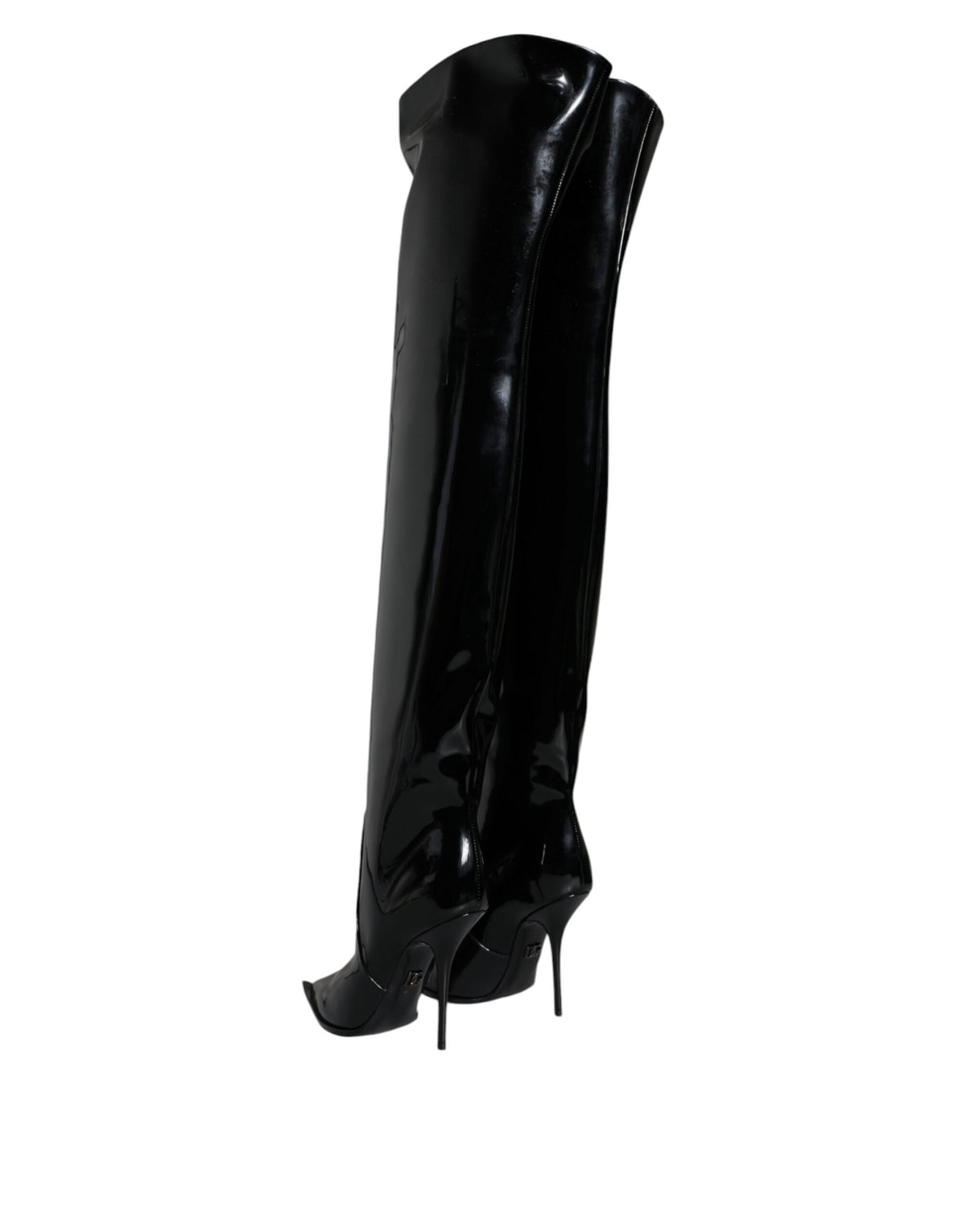 Dolce & Gabbana Black Patent Leather Knee High Boots Shoes - Eljoys Fashion 