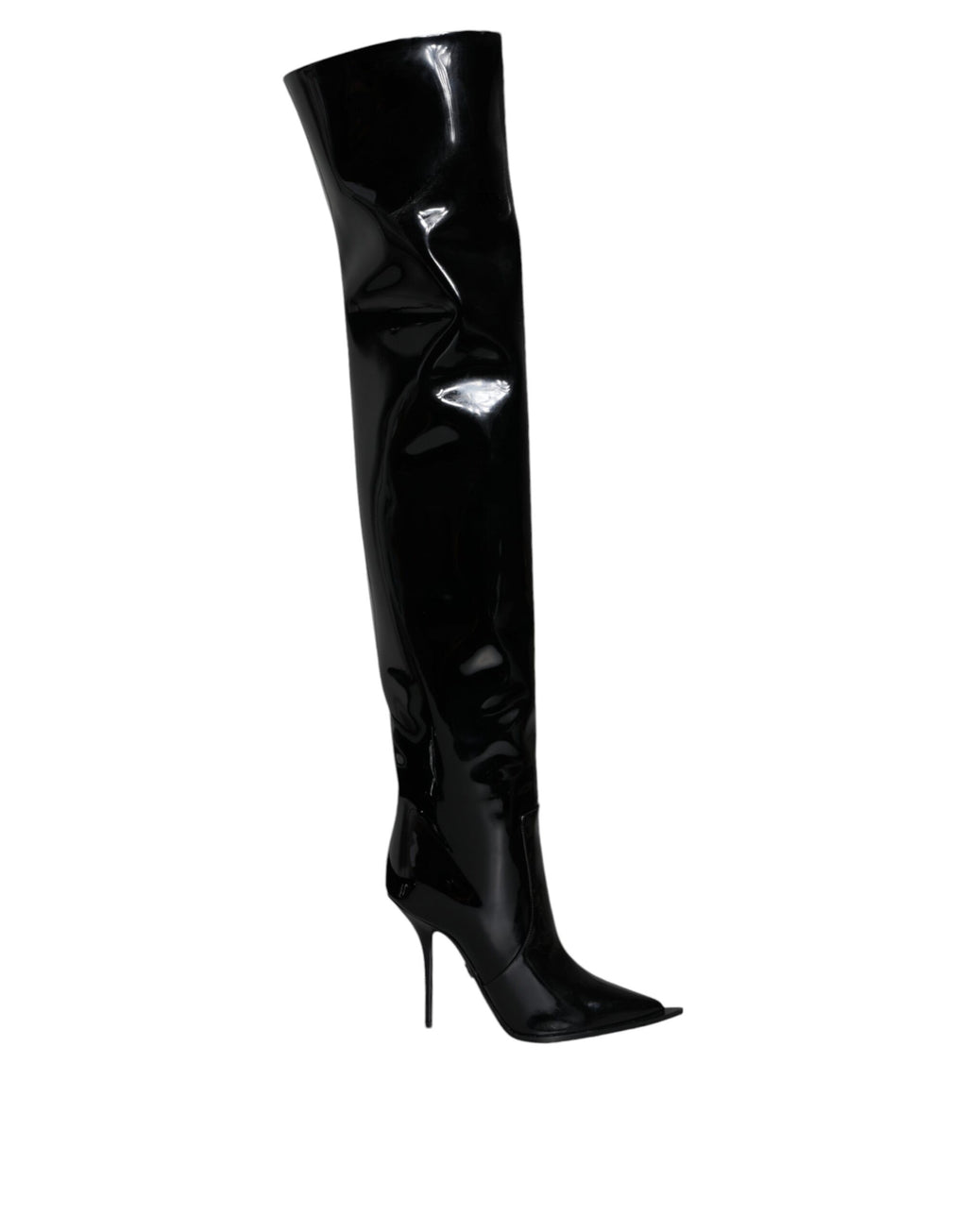 Dolce & Gabbana Black Patent Leather Knee High Boots Shoes - Eljoys Fashion 