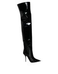 Dolce & Gabbana Black Patent Leather Knee High Boots Shoes - Eljoys Fashion 