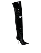 Dolce & Gabbana Black Patent Leather Knee High Boots Shoes - Eljoys Fashion 