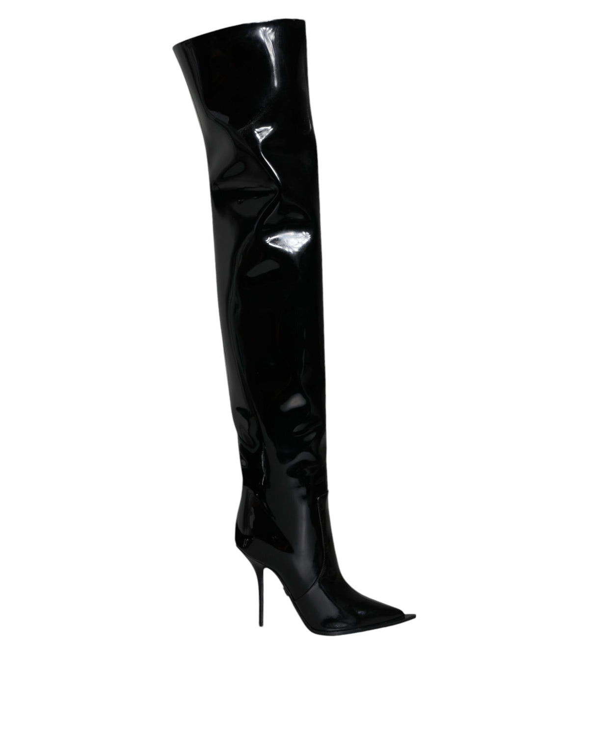 Dolce & Gabbana Black Patent Leather Knee High Boots Shoes - Eljoys Fashion 