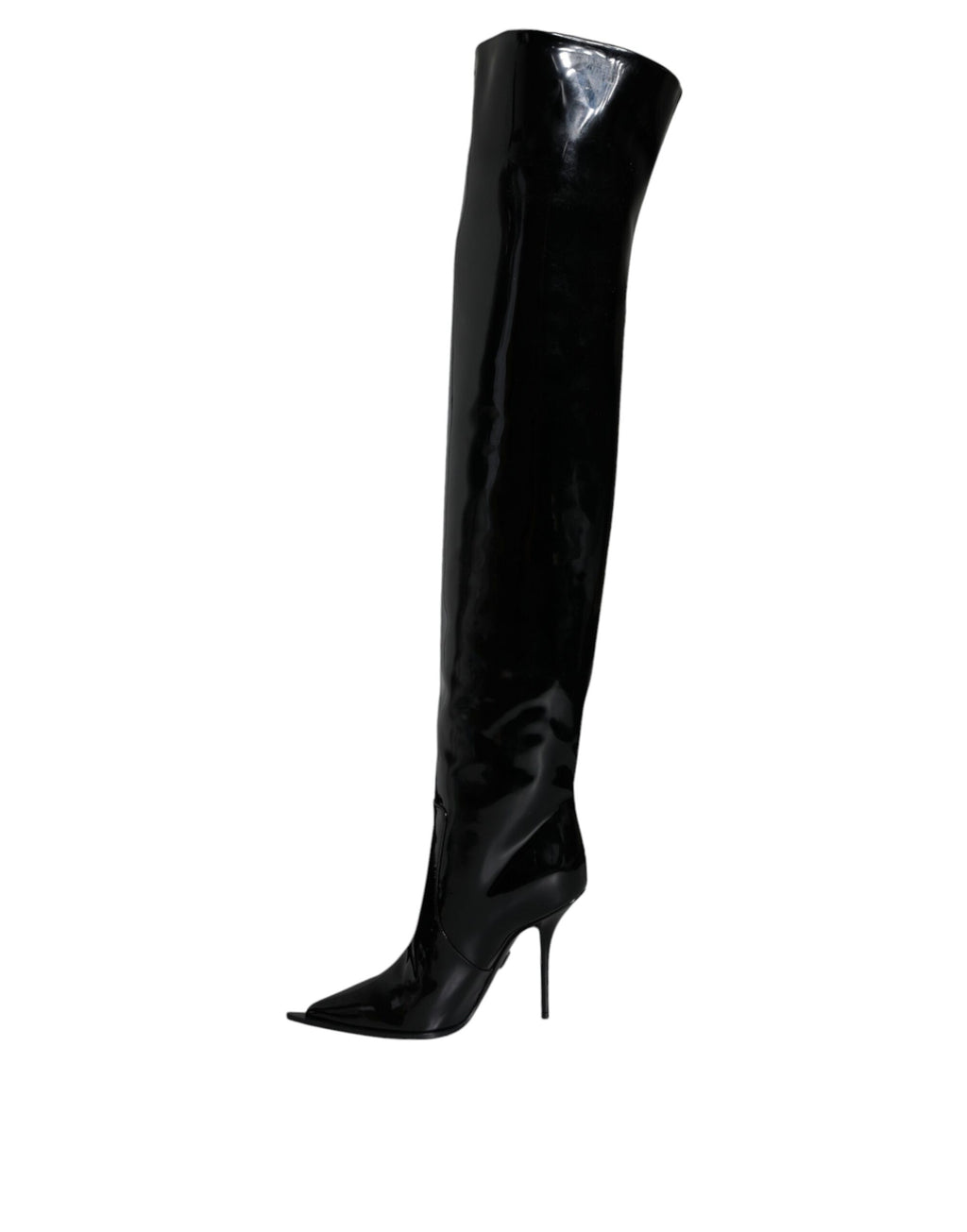 Dolce & Gabbana Black Patent Leather Knee High Boots Shoes - Eljoys Fashion 