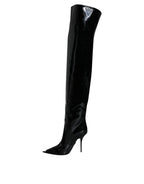 Dolce & Gabbana Black Patent Leather Knee High Boots Shoes - Eljoys Fashion 