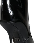 Dolce & Gabbana Black Patent Leather Knee High Boots Shoes - Eljoys Fashion 