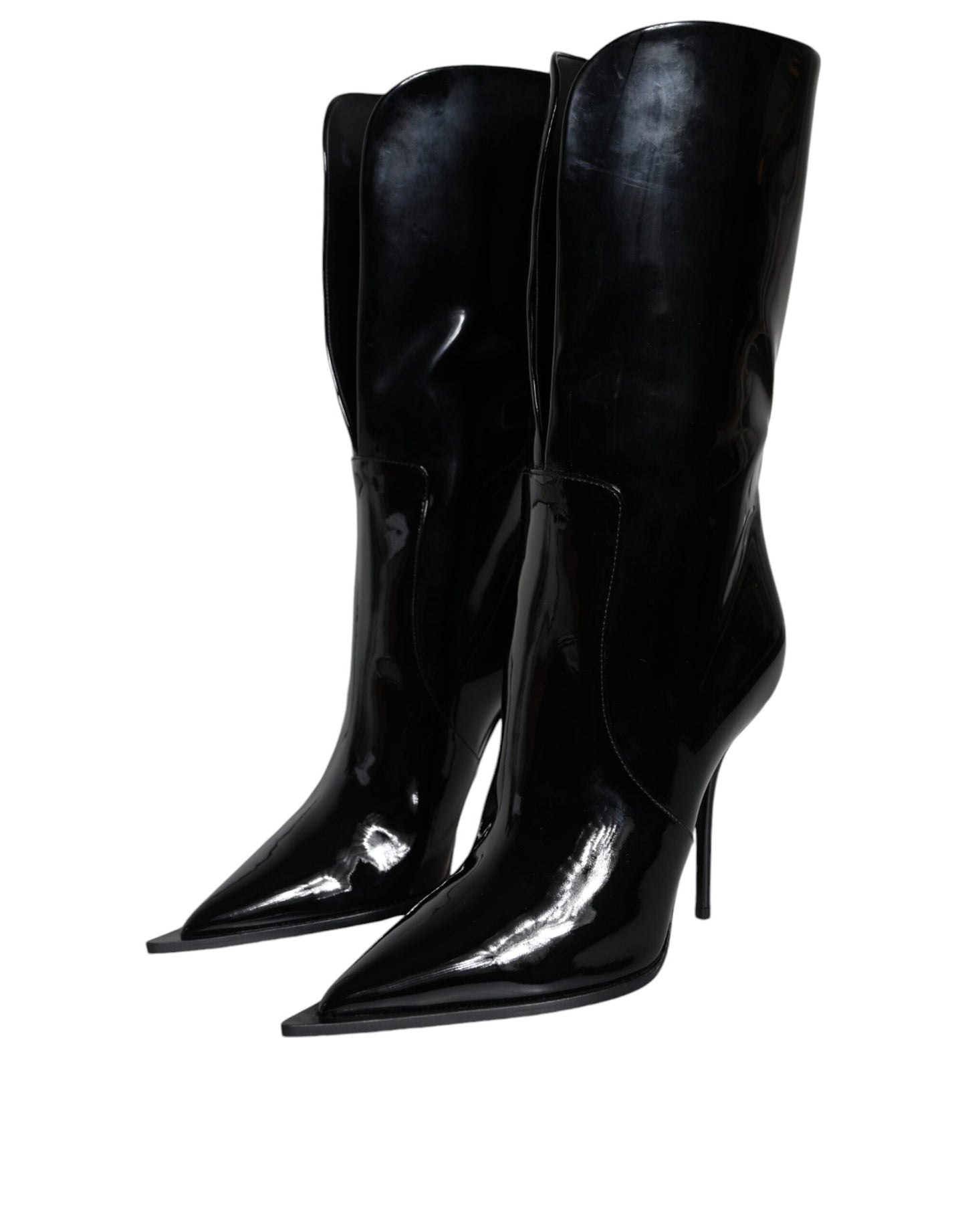 Dolce & Gabbana Black Patent Leather Mid Calf Boots Shoes Dolce & Gabbana