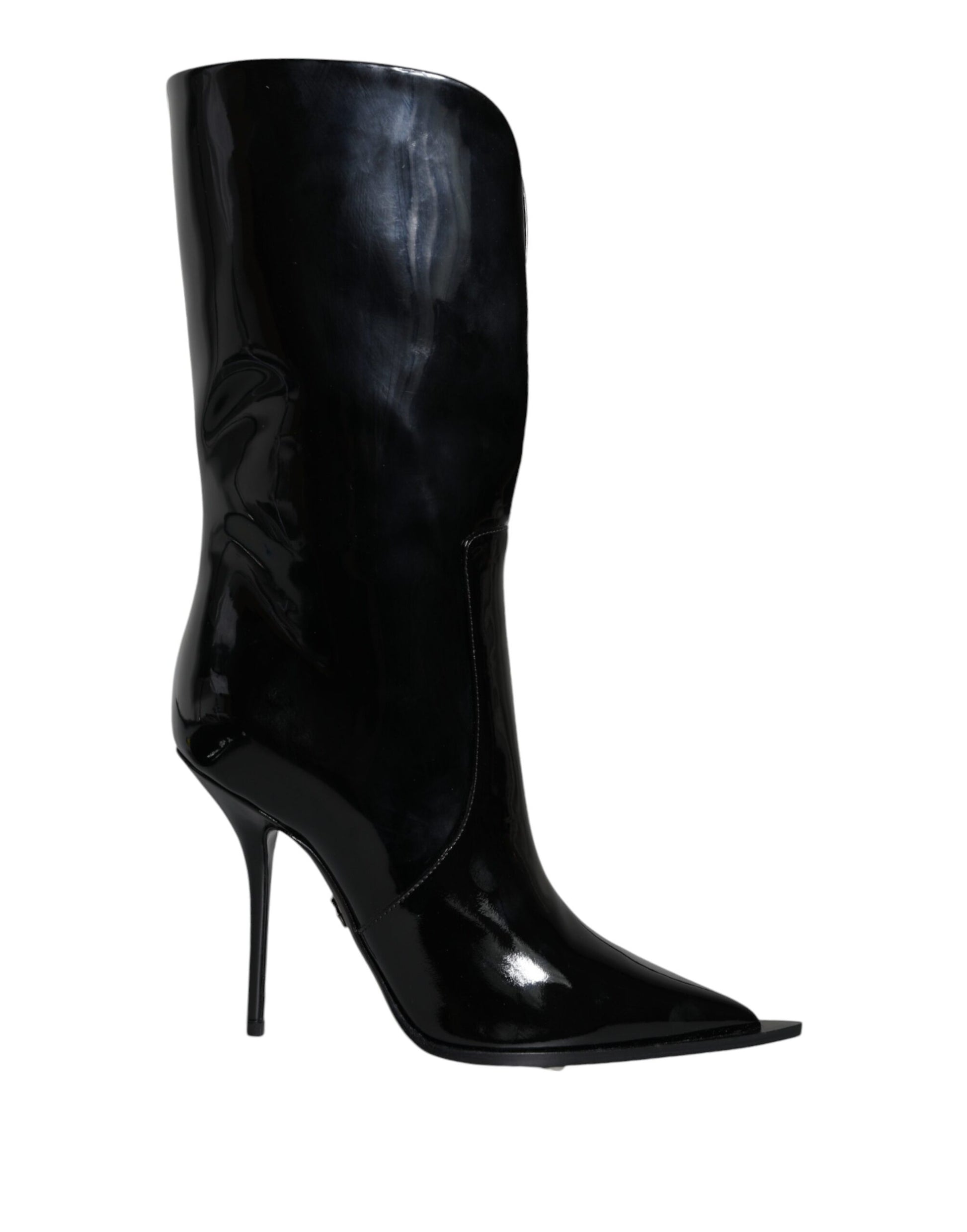 Dolce & Gabbana Black Patent Leather Mid Calf Boots Shoes Dolce & Gabbana