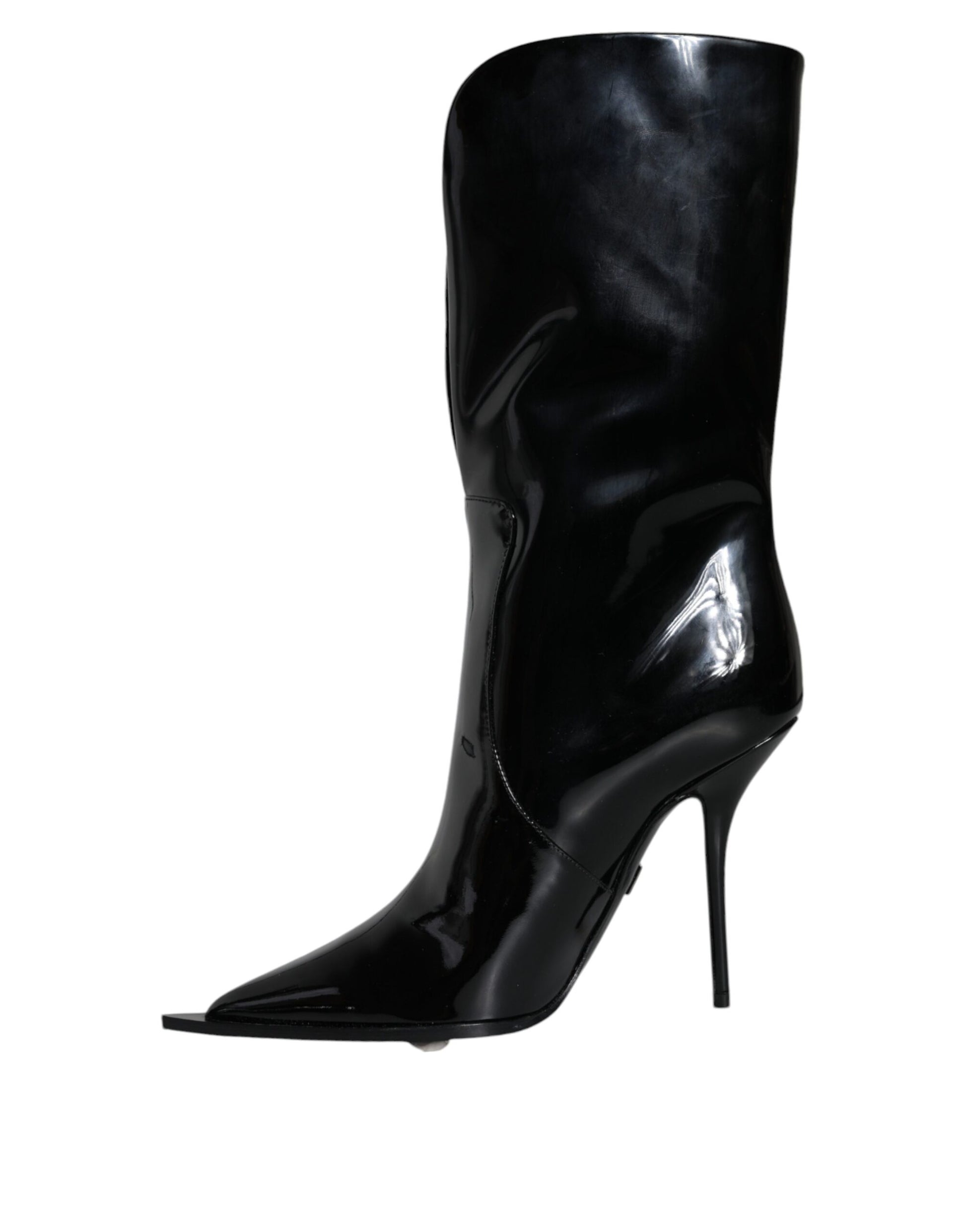 Dolce & Gabbana Black Patent Leather Mid Calf Boots Shoes Dolce & Gabbana