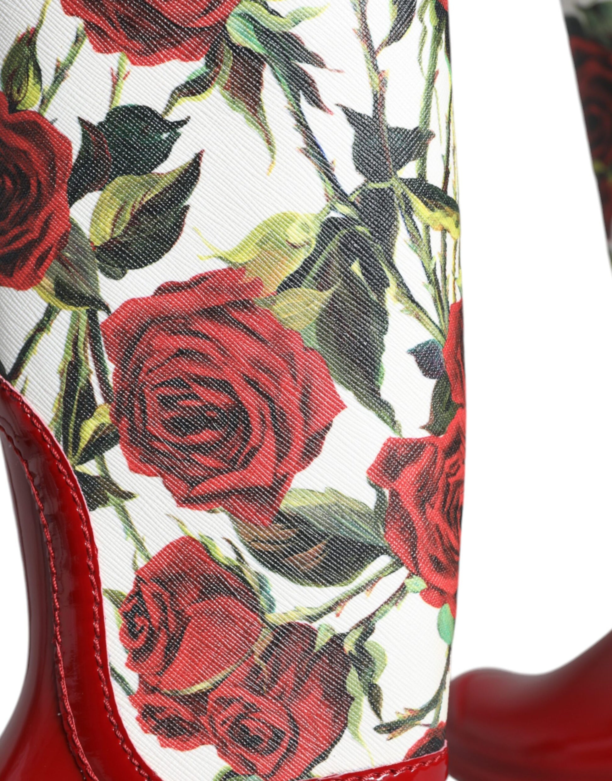Dolce & Gabbana Red Floral Rubber Knee High Flat Boots Shoes Dolce & Gabbana
