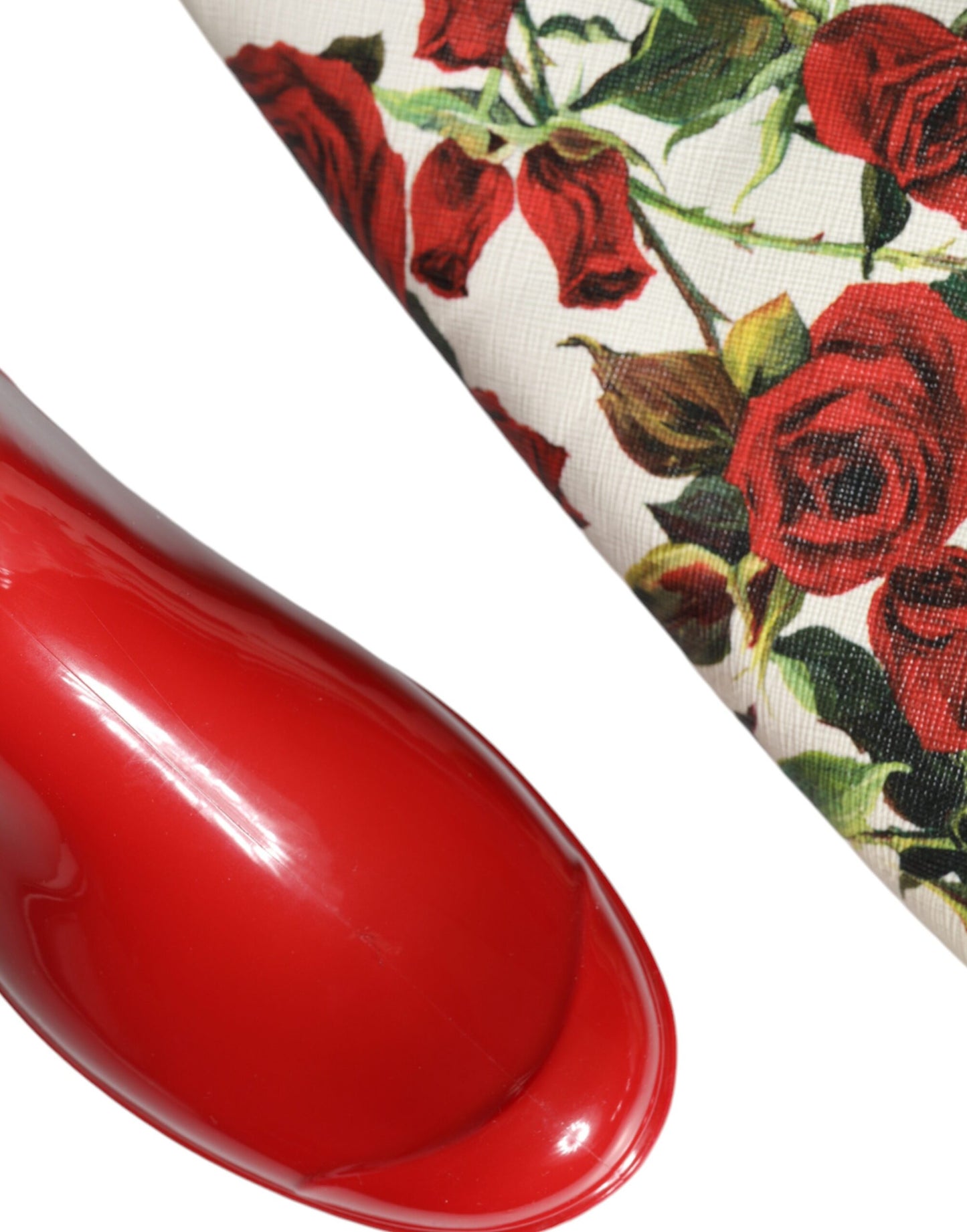 Dolce & Gabbana Red Floral Rubber Knee High Flat Boots Shoes Dolce & Gabbana