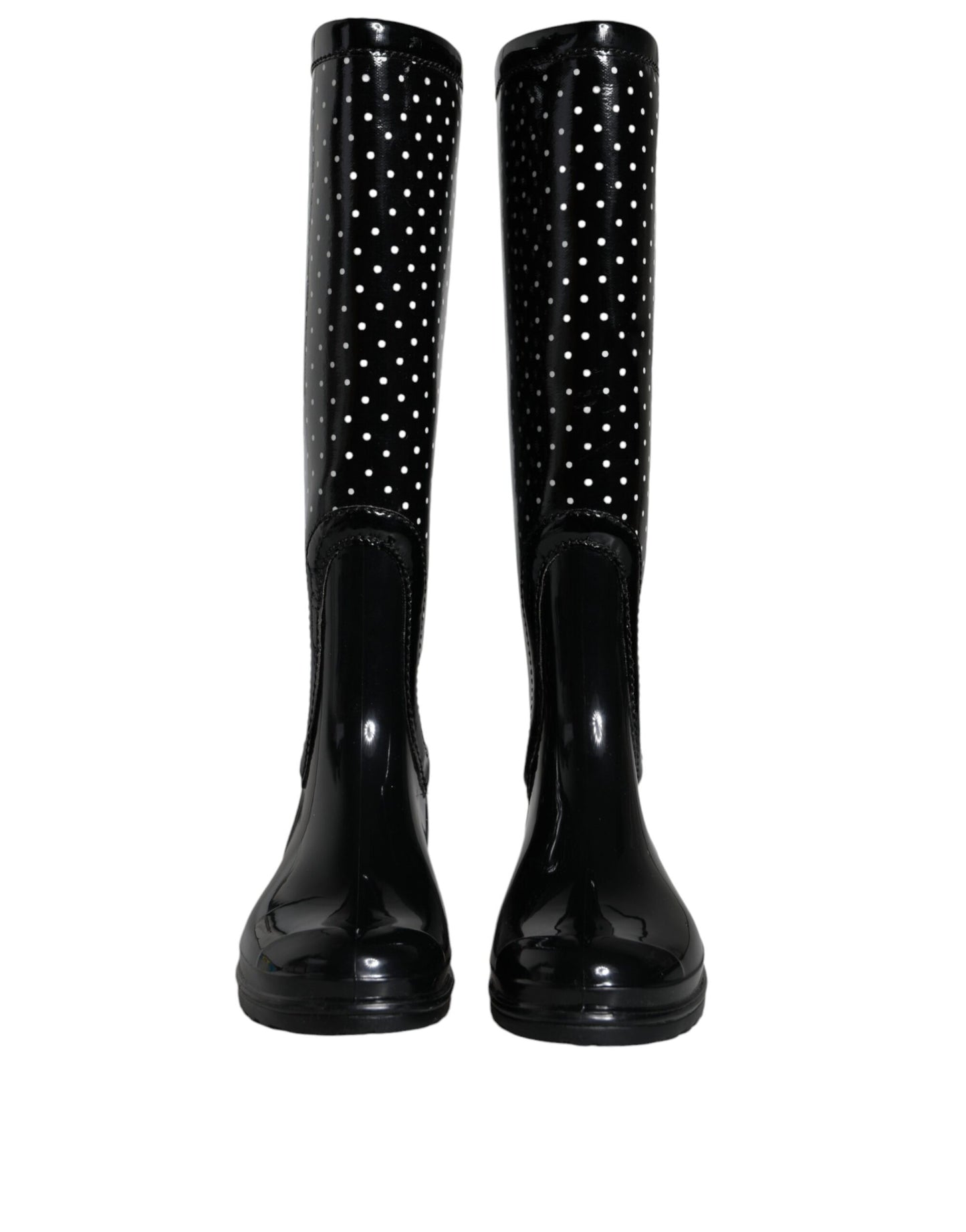 Dolce & Gabbana Black Polka Dot Rubber Knee High Boots Shoes Dolce & Gabbana