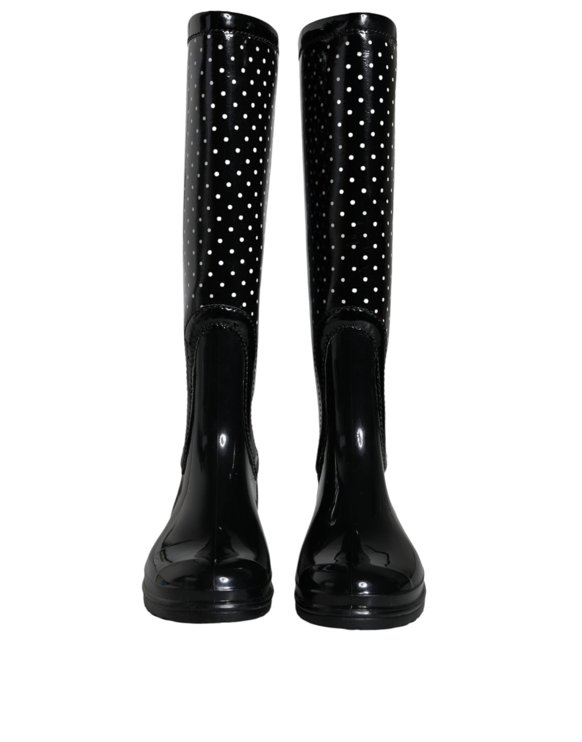 Dolce & Gabbana Black Polka Dot Rubber Knee High Boots Shoes Dolce & Gabbana