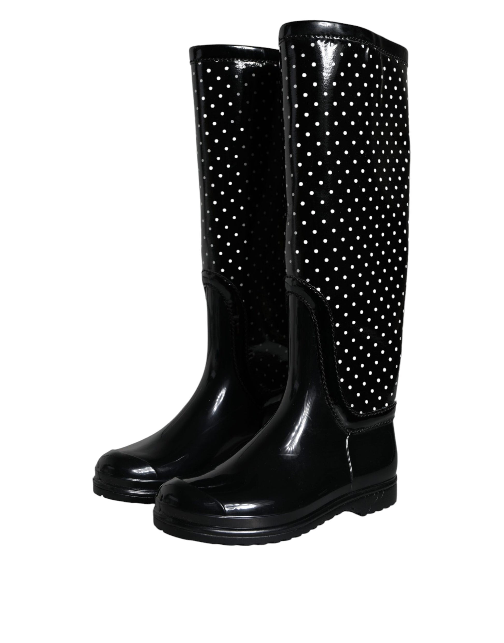 Dolce & Gabbana Black Polka Dot Rubber Knee High Boots Shoes Dolce & Gabbana