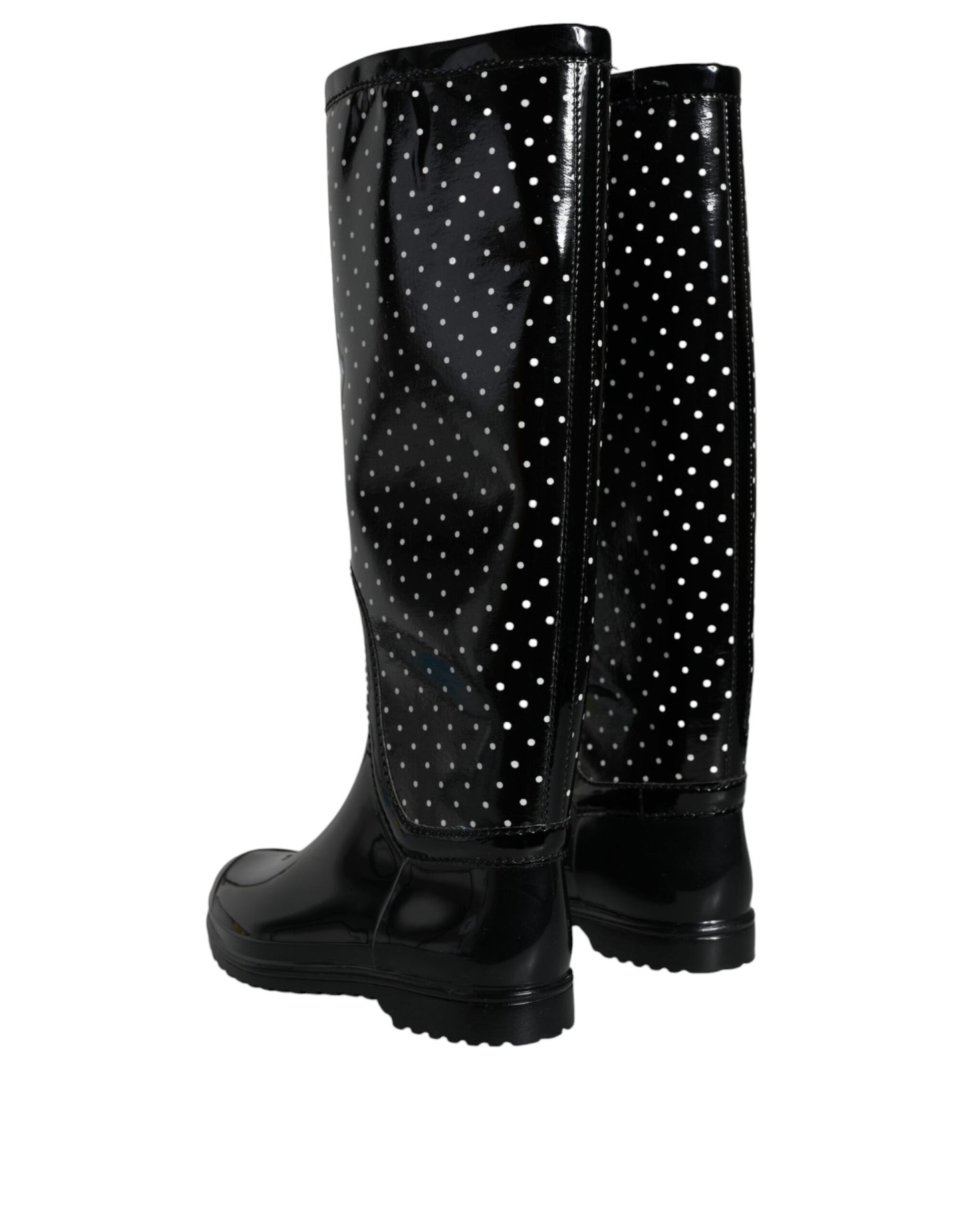 Dolce & Gabbana Black Polka Dot Rubber Knee High Boots Shoes Dolce & Gabbana