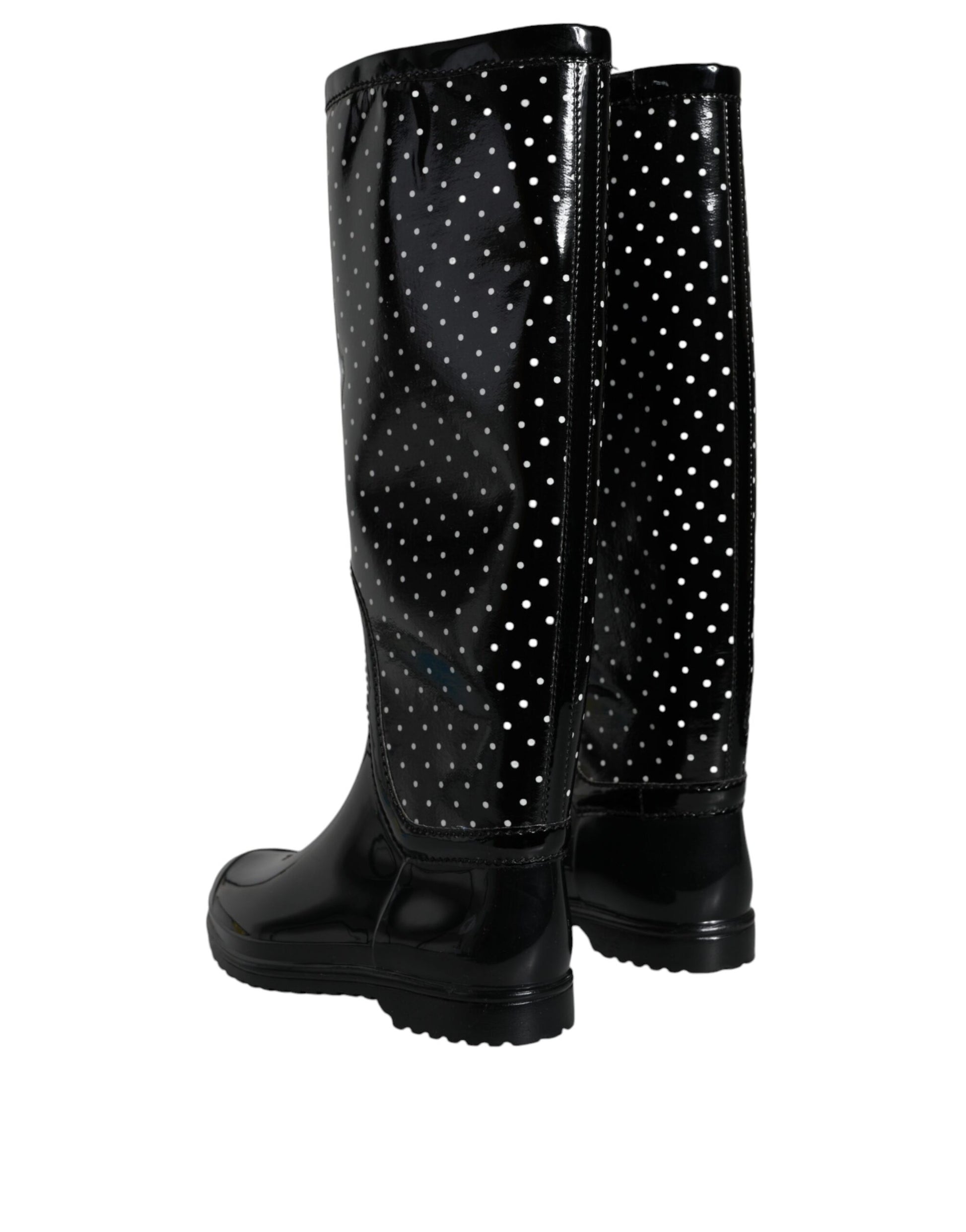 Dolce & Gabbana Black Polka Dot Rubber Knee High Boots Shoes Dolce & Gabbana