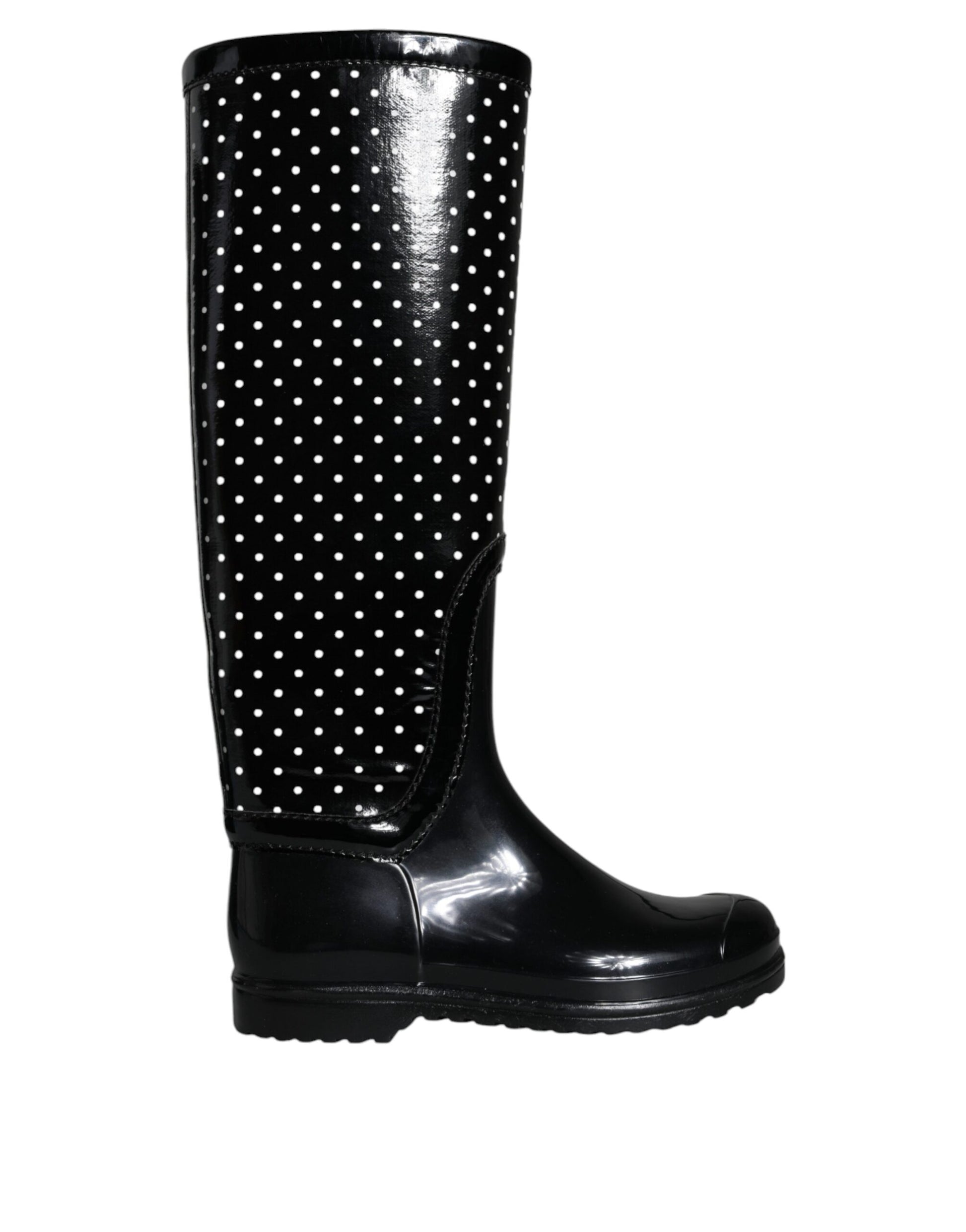 Dolce & Gabbana Black Polka Dot Rubber Knee High Boots Shoes Dolce & Gabbana