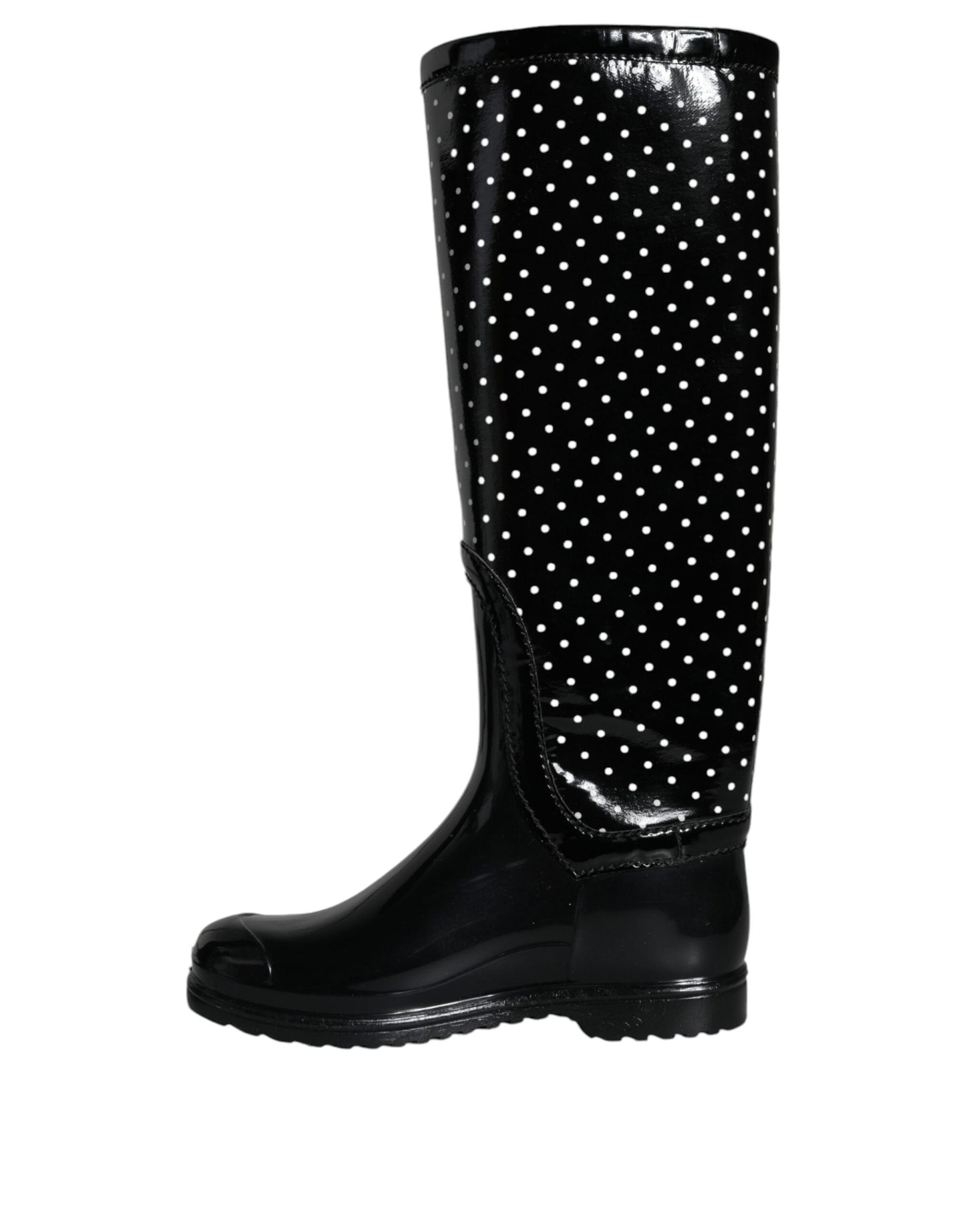 Dolce & Gabbana Black Polka Dot Rubber Knee High Boots Shoes Dolce & Gabbana