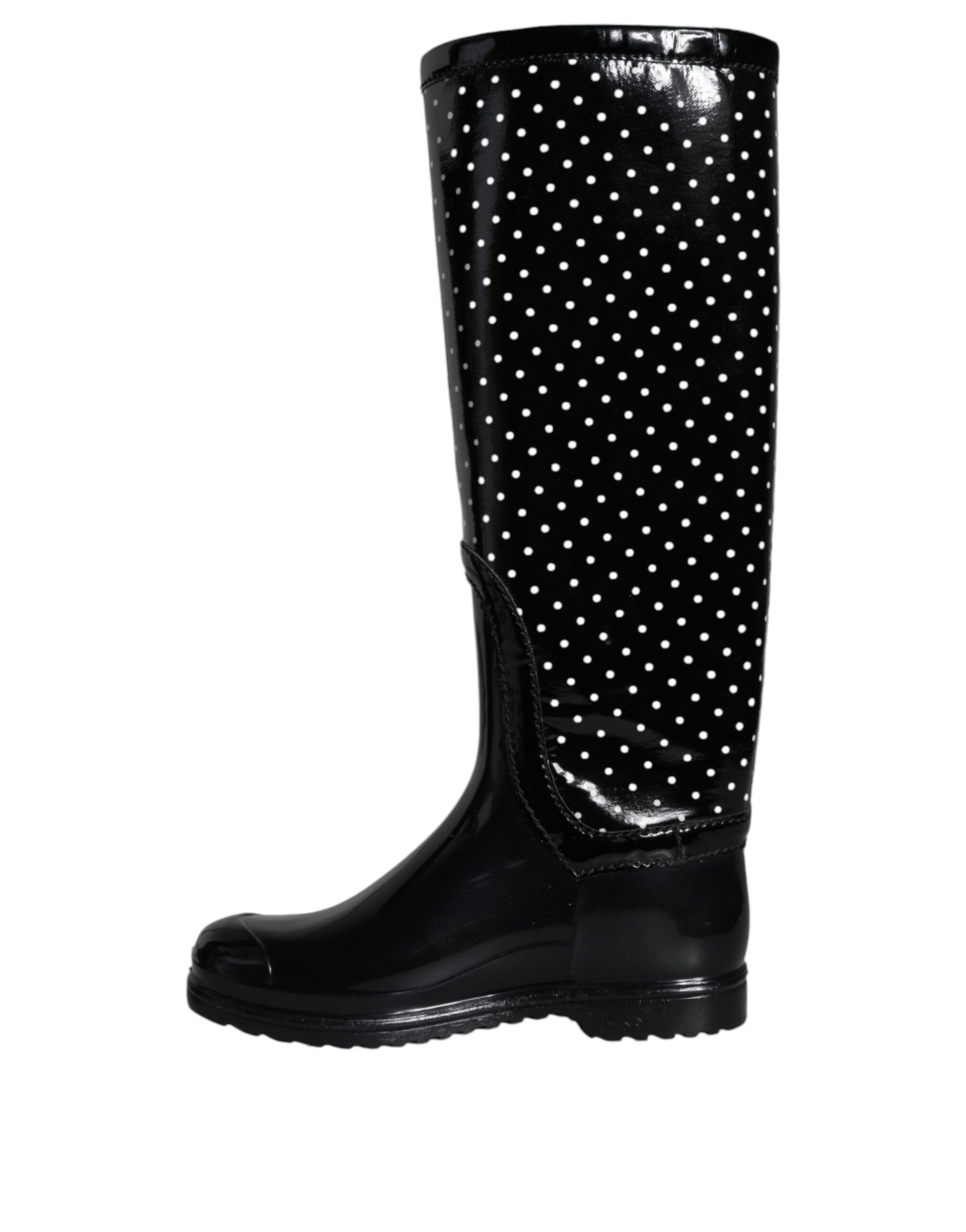 Dolce & Gabbana Black Polka Dot Rubber Knee High Boots Shoes Dolce & Gabbana