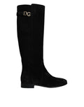 Dolce & Gabbana Black Suede Leather Knee High Boots Shoes - Eljoys Fashion 