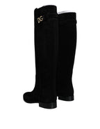 Dolce & Gabbana Black Suede Leather Knee High Boots Shoes - Eljoys Fashion 