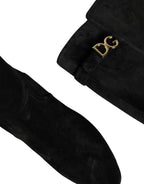 Dolce & Gabbana Black Suede Leather Knee High Boots Shoes - Eljoys Fashion 