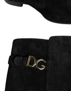 Dolce & Gabbana Black Suede Leather Knee High Boots Shoes - Eljoys Fashion 