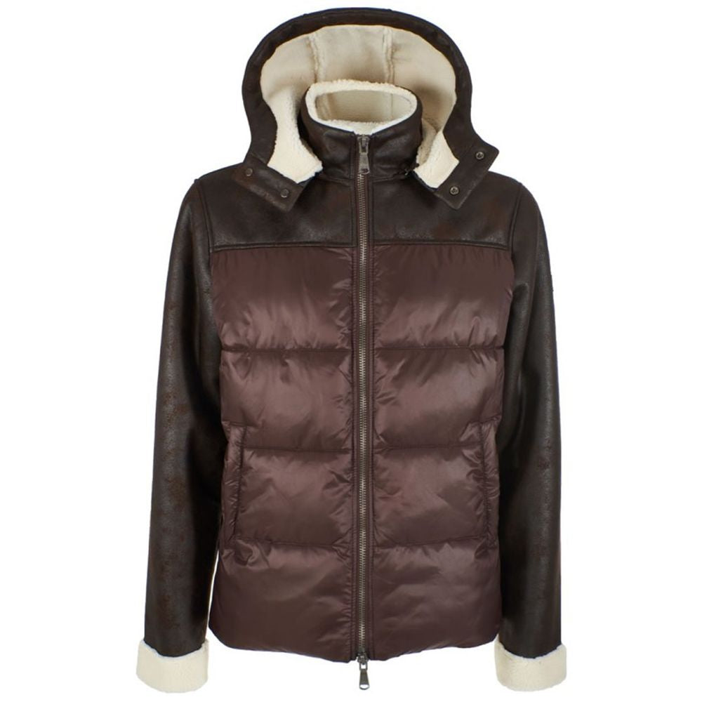 Yes Zee Brown Nylon Men's Quilted Jacket Yes Zee