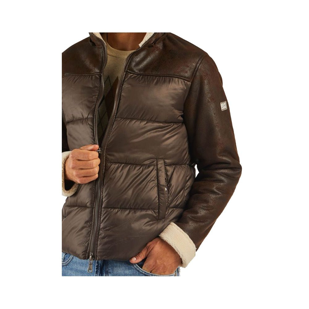 Yes Zee Brown Nylon Men's Quilted Jacket Yes Zee