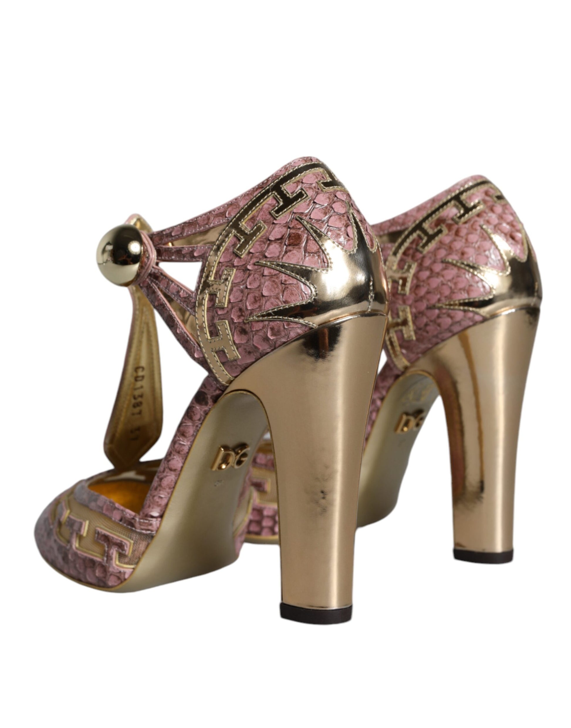 Dolce & Gabbana Pink Gold Leather Pumps T-strap Sandals Shoes Dolce & Gabbana