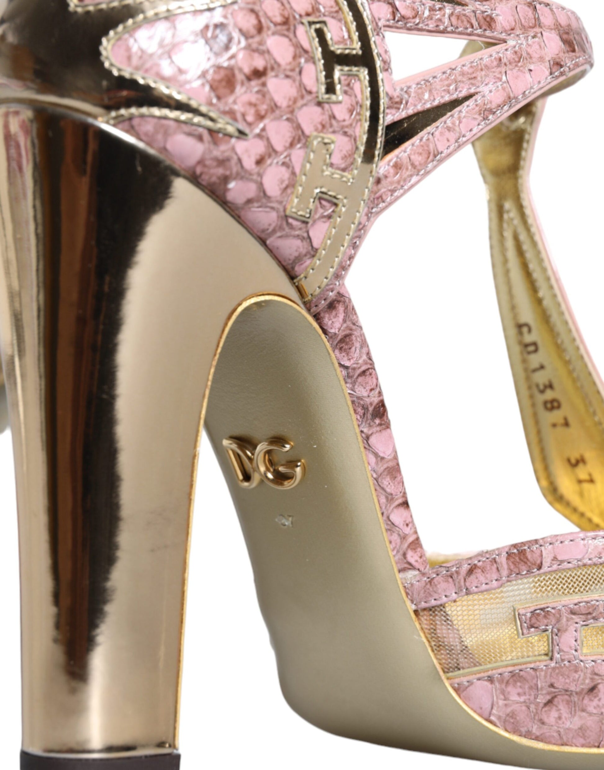 Dolce & Gabbana Pink Gold Leather Pumps T-strap Sandals Shoes Dolce & Gabbana