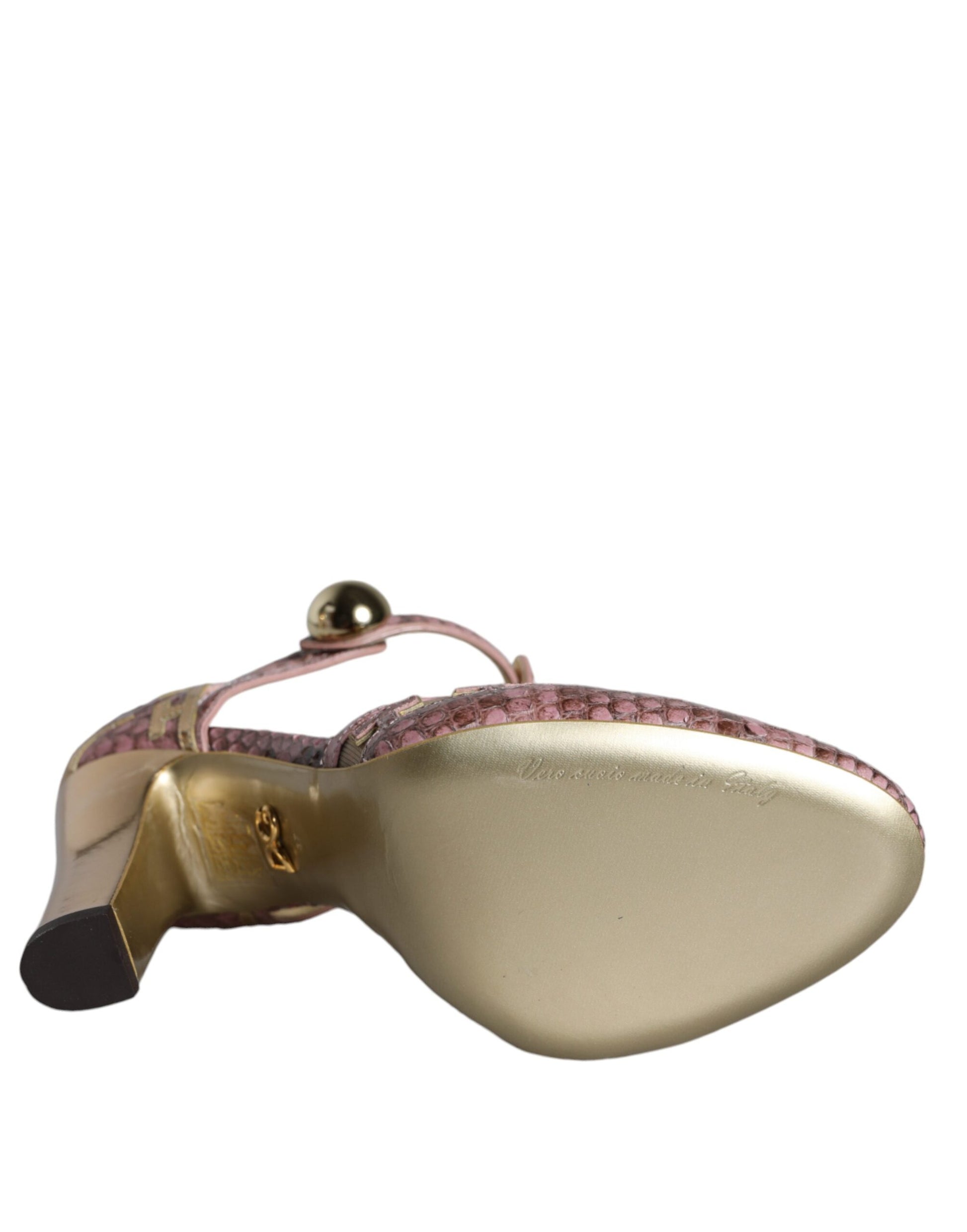 Dolce & Gabbana Pink Gold Leather Pumps T-strap Sandals Shoes Dolce & Gabbana