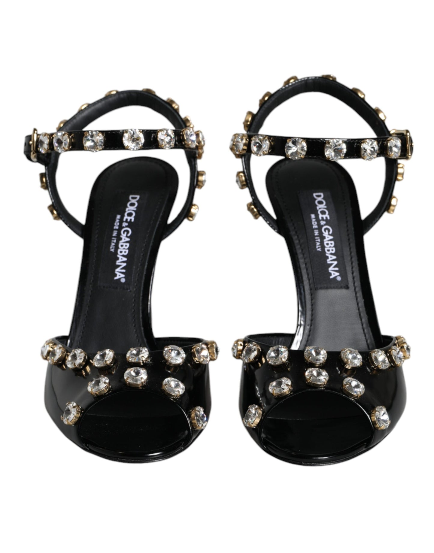 Dolce & Gabbana Black Leather Crystal Ankle Strap Sandals Shoes Dolce & Gabbana