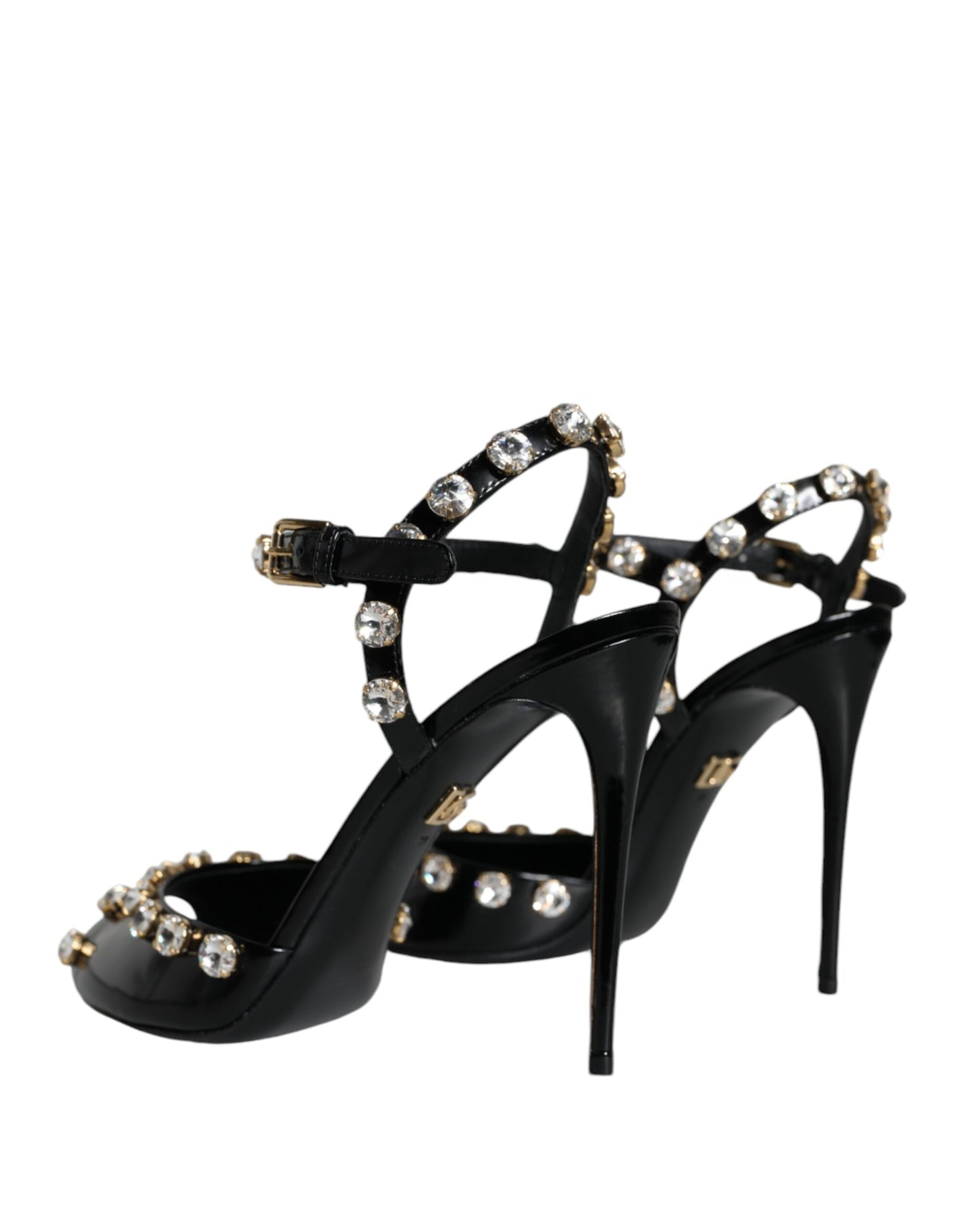 Dolce & Gabbana Black Leather Crystal Ankle Strap Sandals Shoes Dolce & Gabbana
