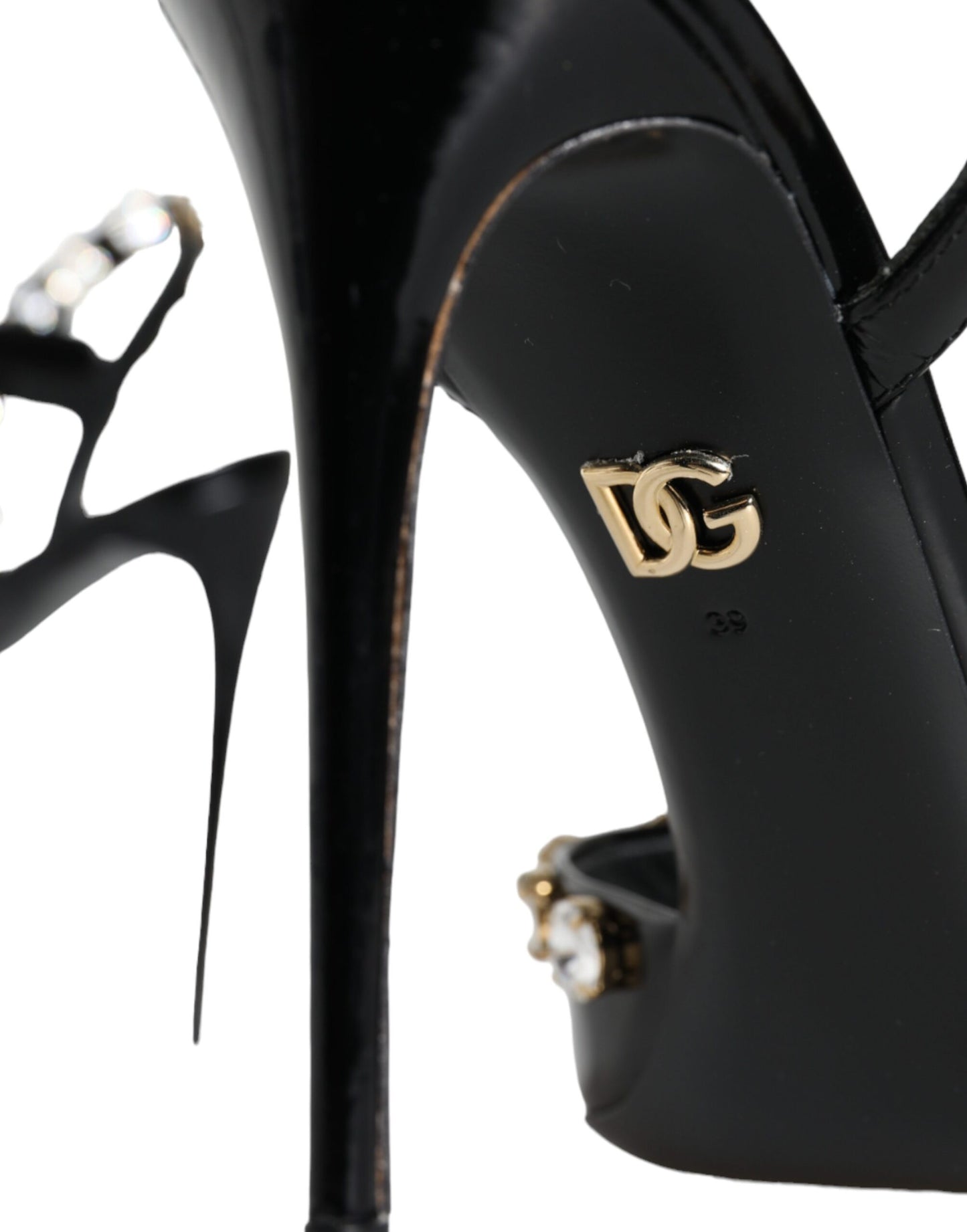 Dolce & Gabbana Black Leather Crystal Ankle Strap Sandals Shoes Dolce & Gabbana